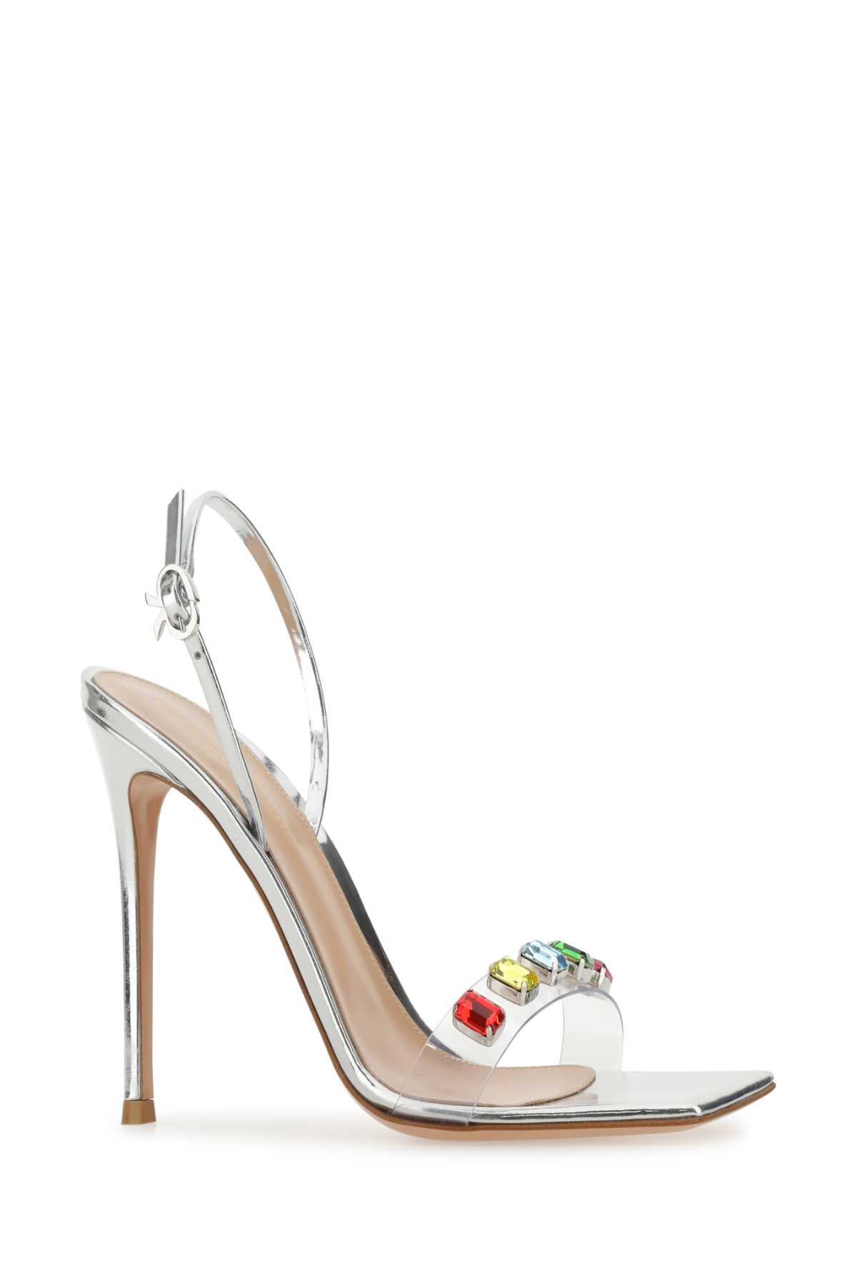 Shop Gianvito Rossi Silver Leather Â And Pvc Ribbon Candy Sandals In Traspsilvermulticolor