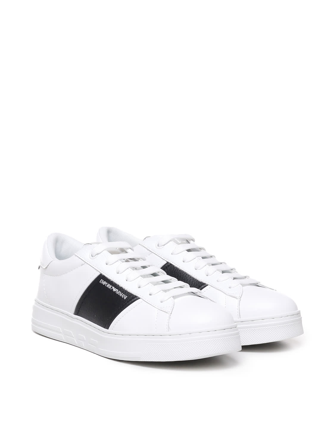 Shop Emporio Armani Leather Sneakers With Logo