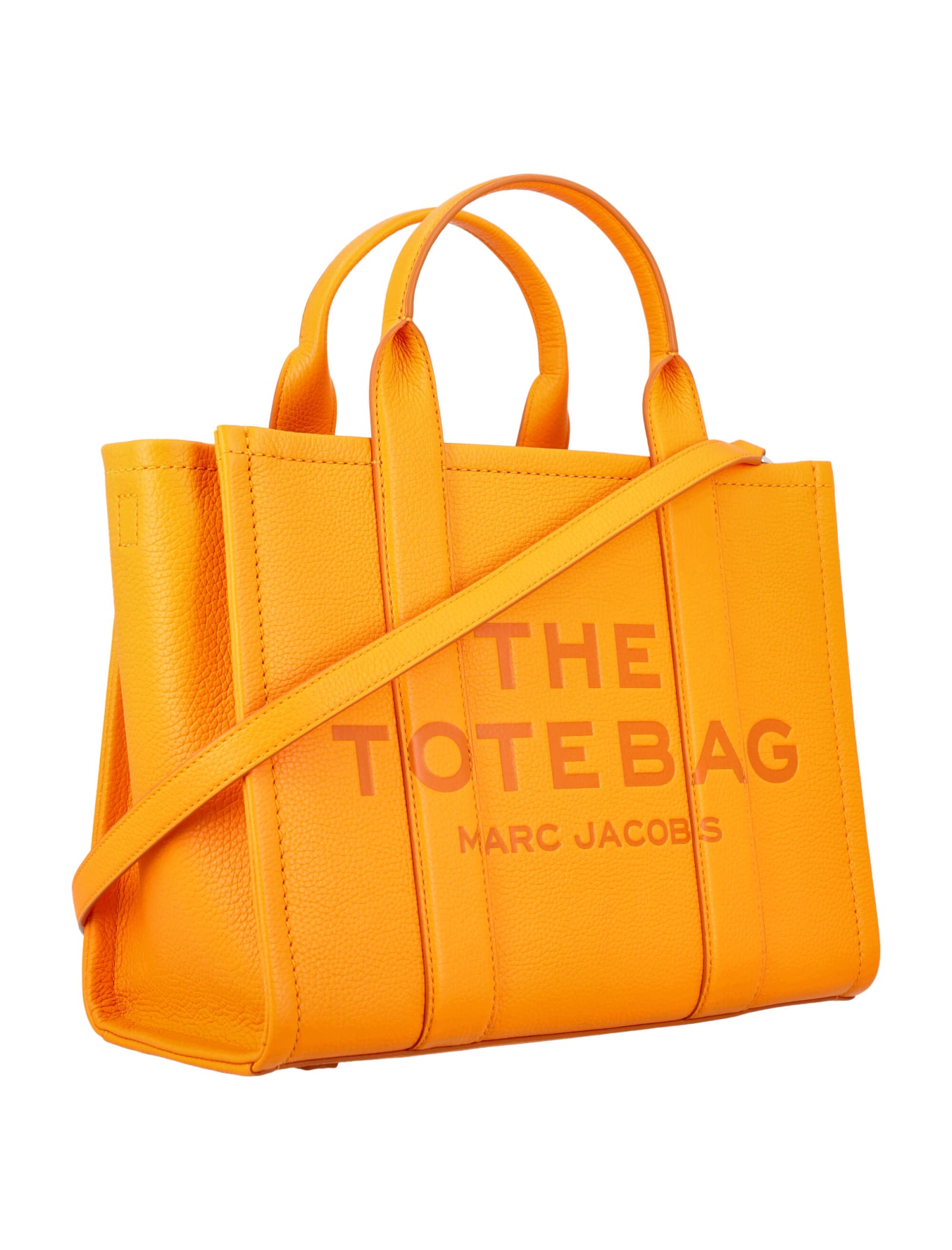 Shop Marc Jacobs The Leather Medium Tote Bag In Tangerine