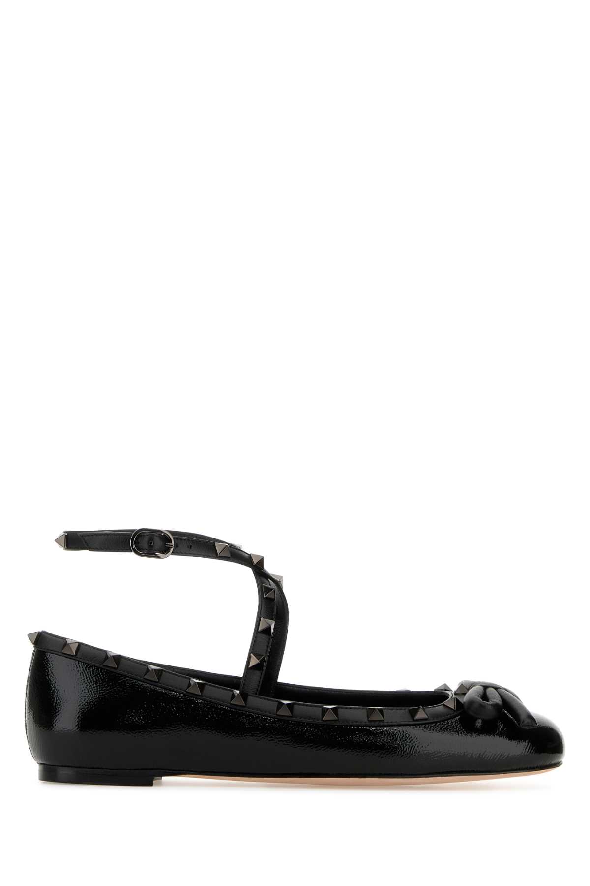 Shop Valentino Black Leather Rockstud Ballerinas In Nero