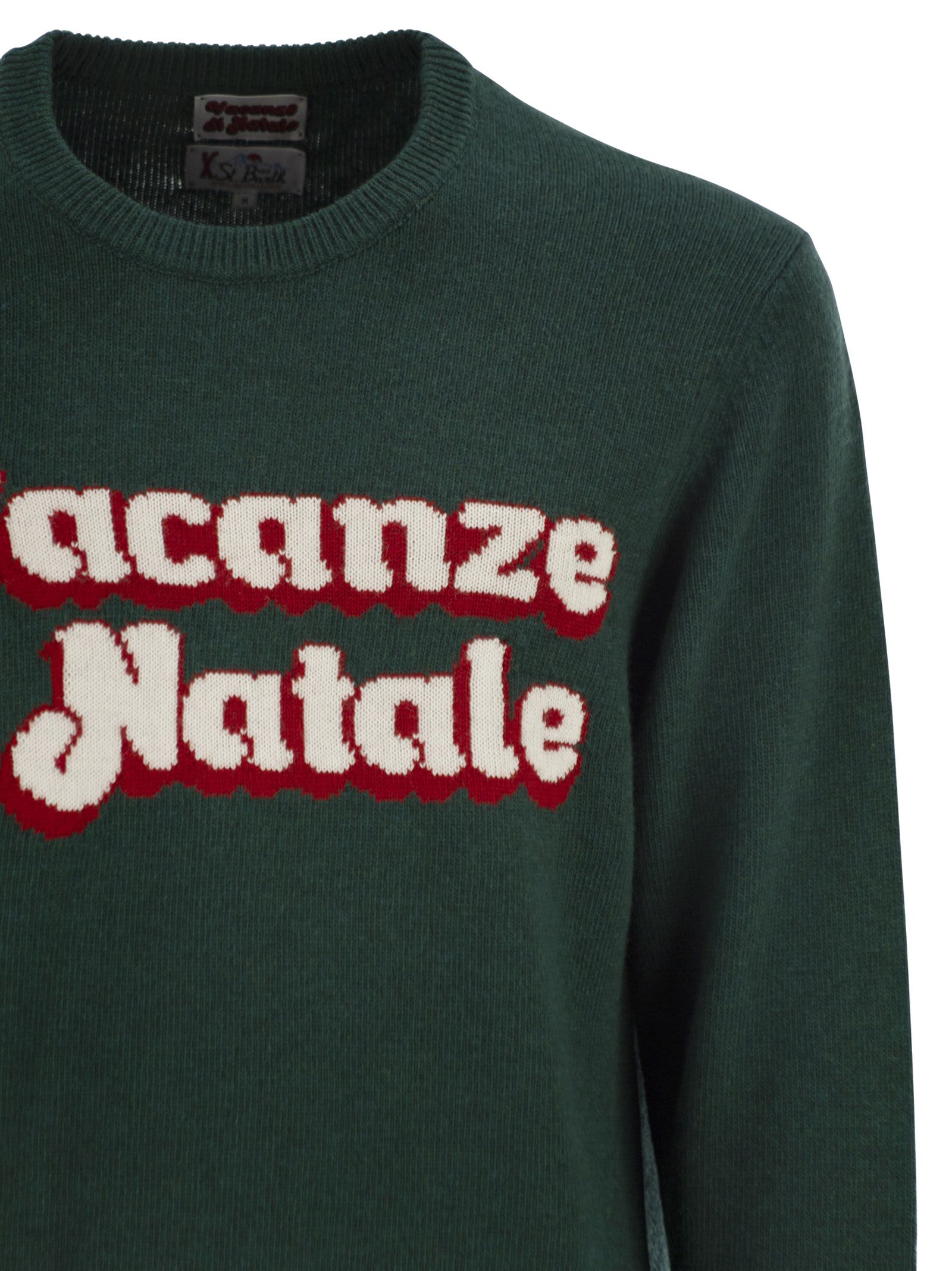 Mc2 Saint Barth Heron - Crew Neck Sweater With Embroidery On The Front In Green