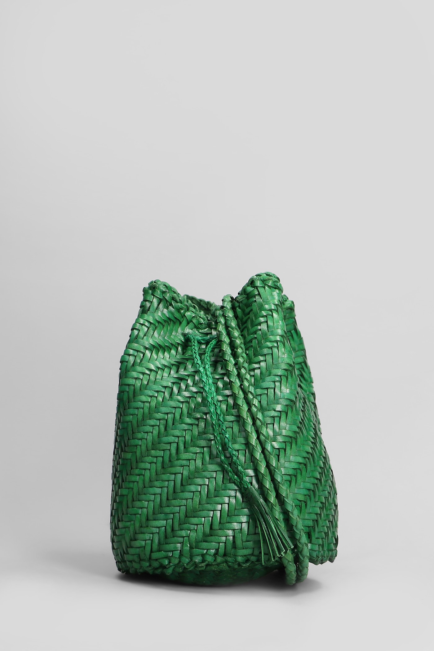 Pompom Double Jump Shoulder Bag In Green Leather