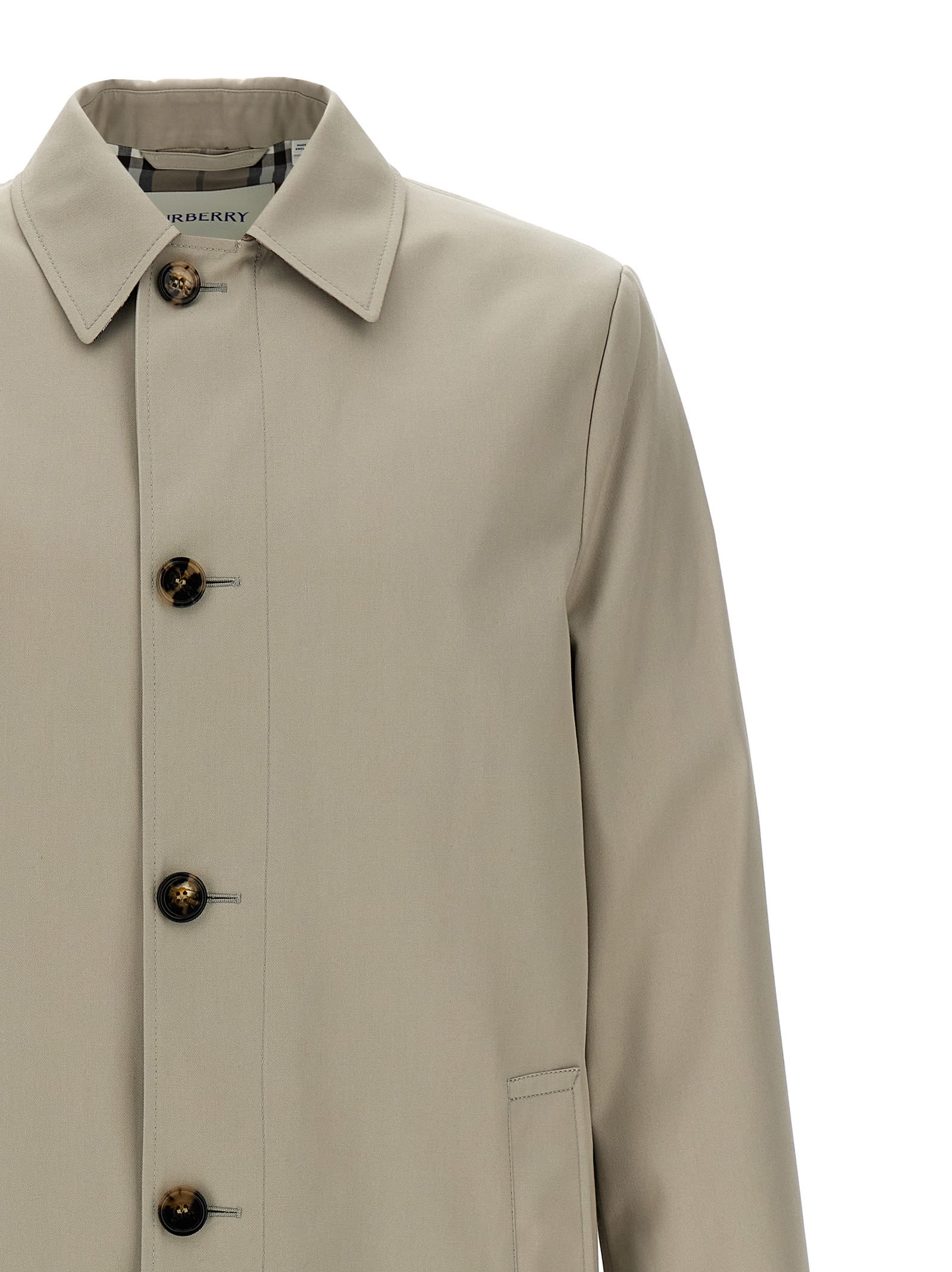 Burberry Long Cotton Double-breasted Coat With Notched Lapel In Gray