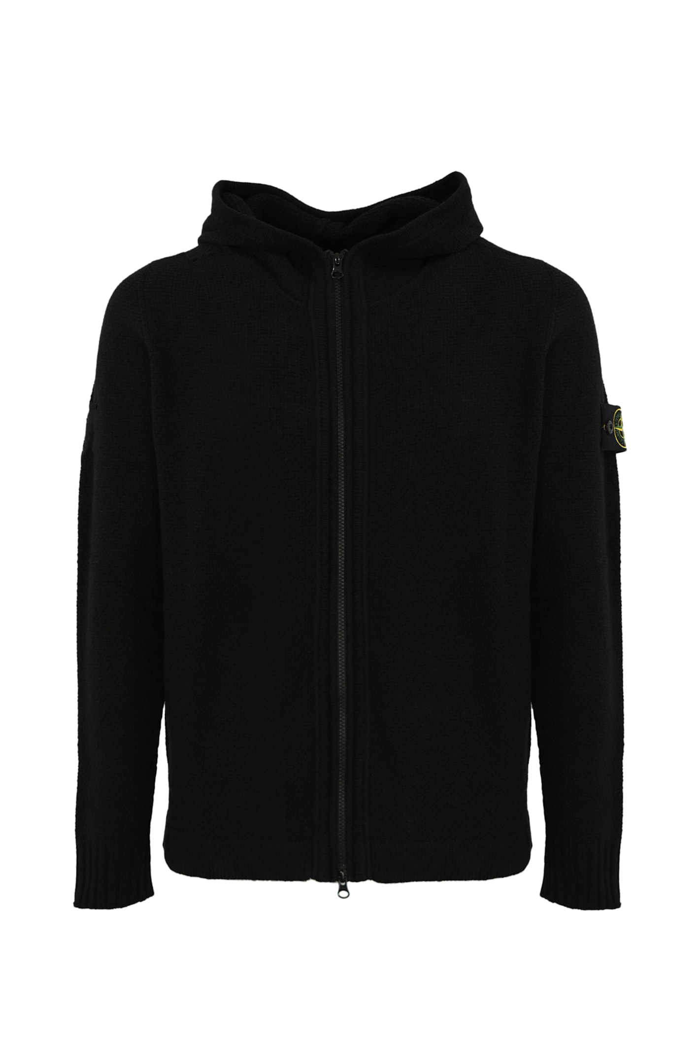 Shop Stone Island 567a3 Full Zip Cardigan With Hood In Black