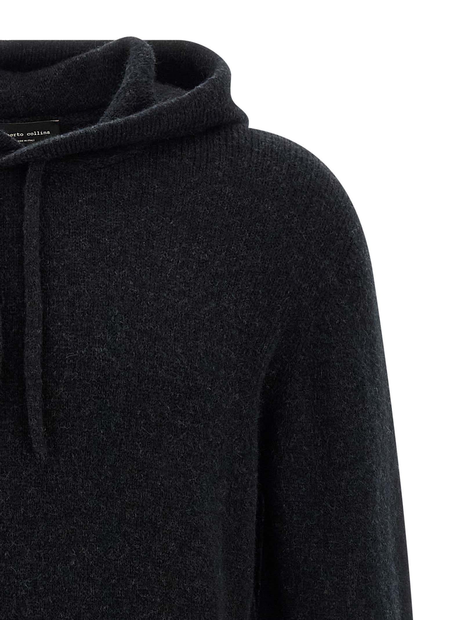 Roberto Collina Black Cashmere Hooded Sweatshirt In Black
