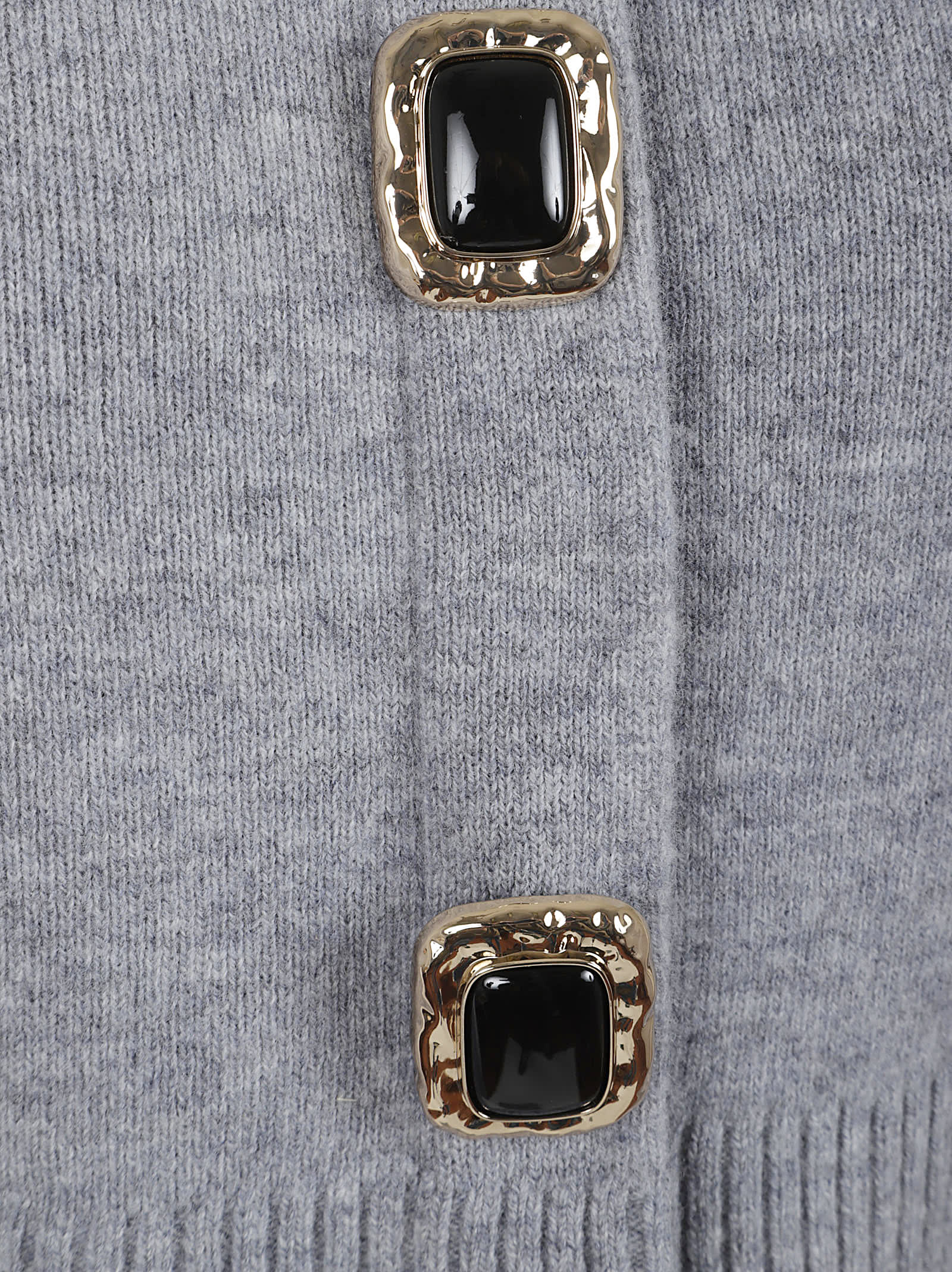 Self-portrait Cropped Gray Sweater With Decorative Buttons In Brown