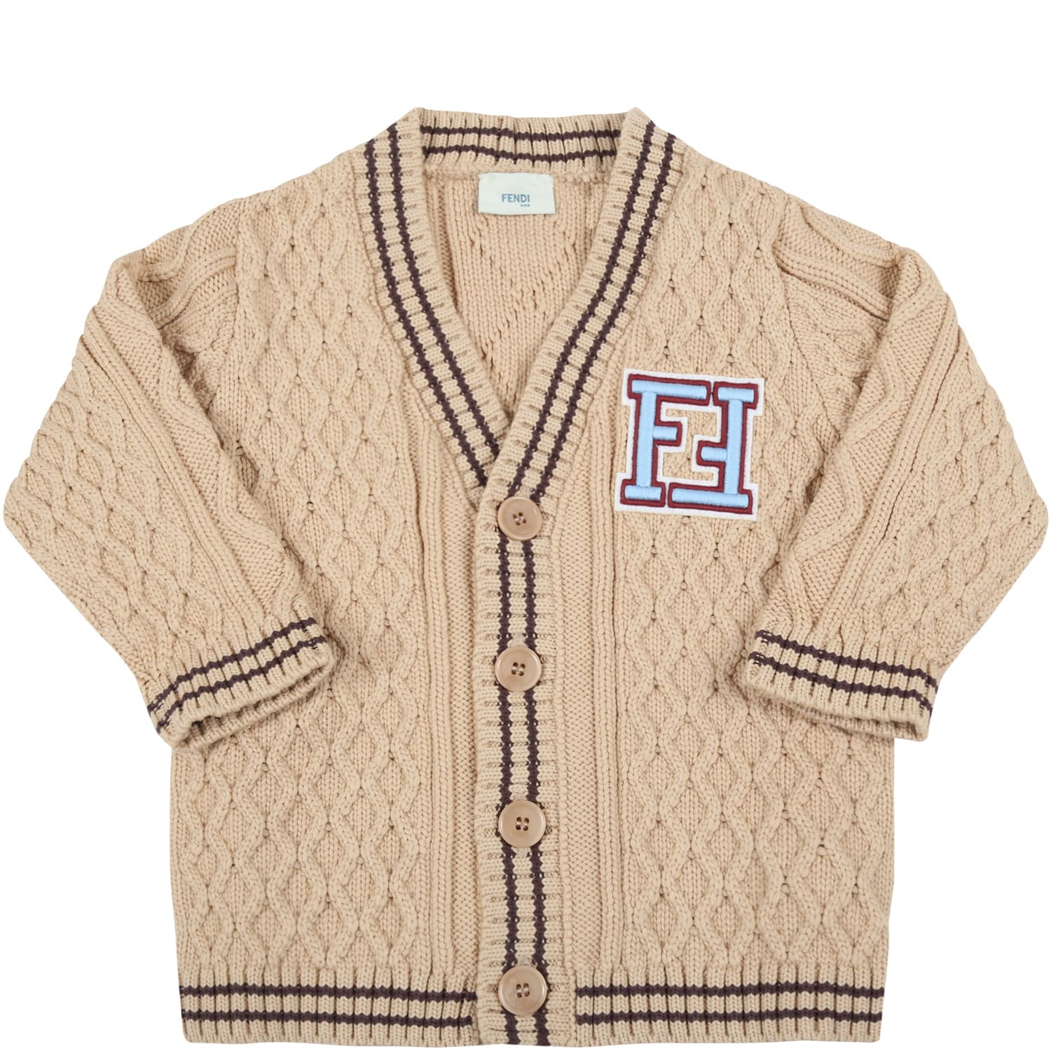 Fendi Beige Cardigan For Baby Boy With Double Ff