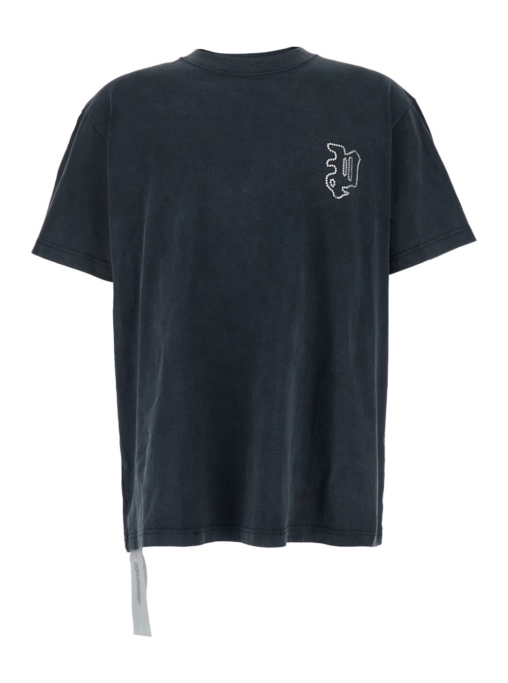 Shop Purple Brand Black Crewneck T-shirt With Embroidered Logo On The Front In Cotton Man