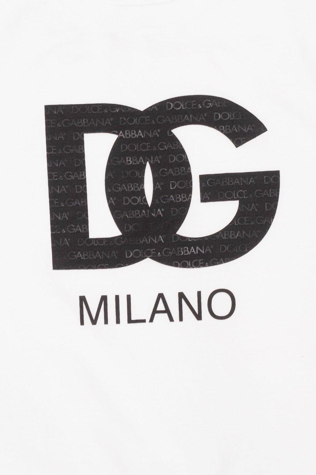 Shop Dolce & Gabbana Dg Logo Printed Crewneck T-shirt In Bianco