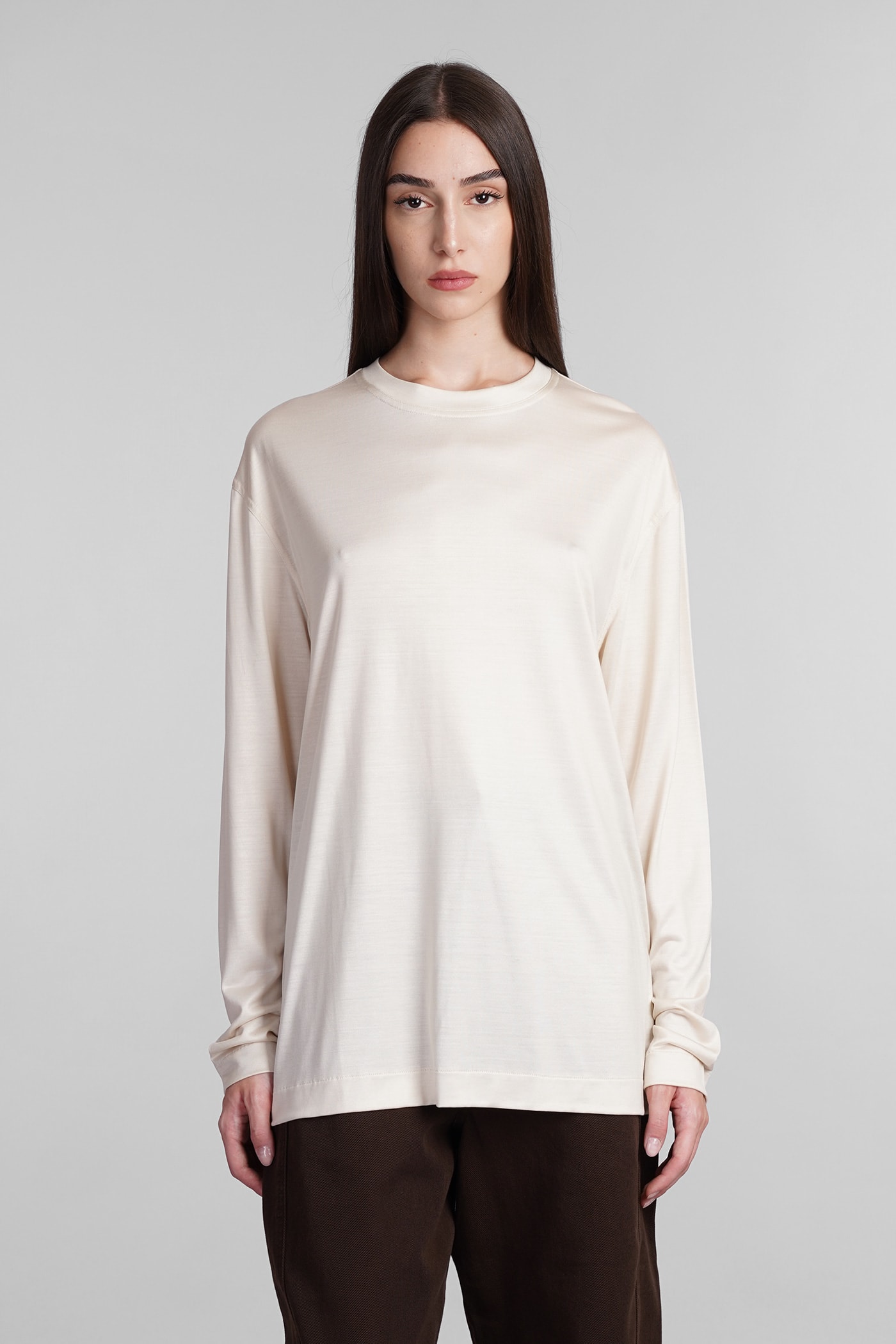 Shop Lemaire T-shirt In Beige Silk