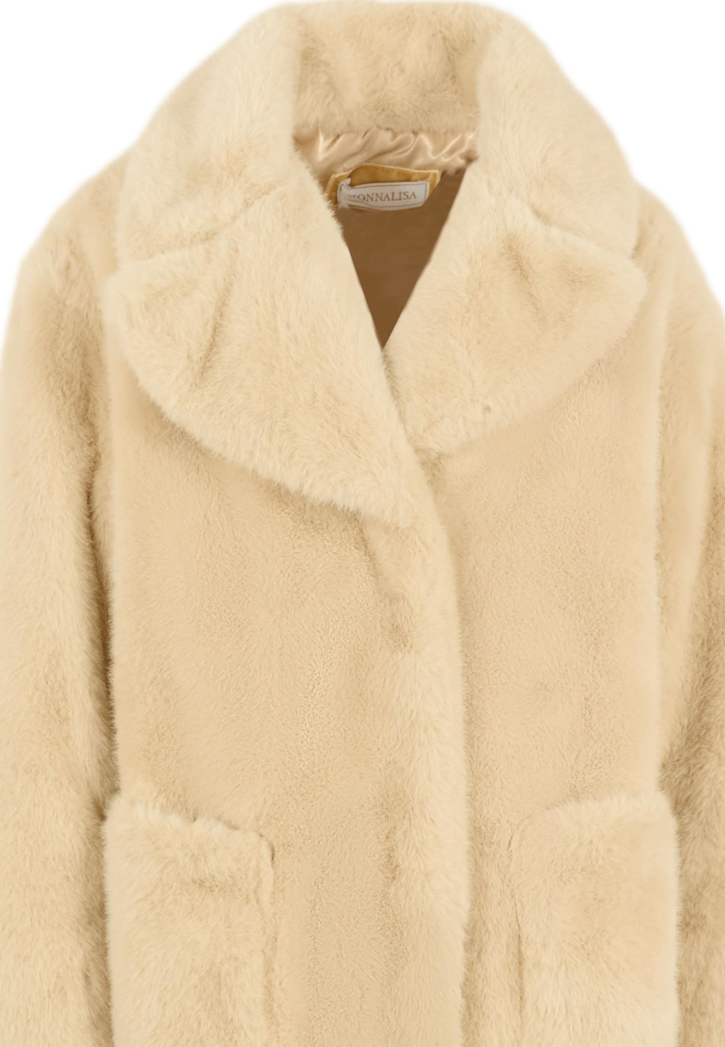 Monnalisa Beige Faux Fur Coat For Girl In Brown