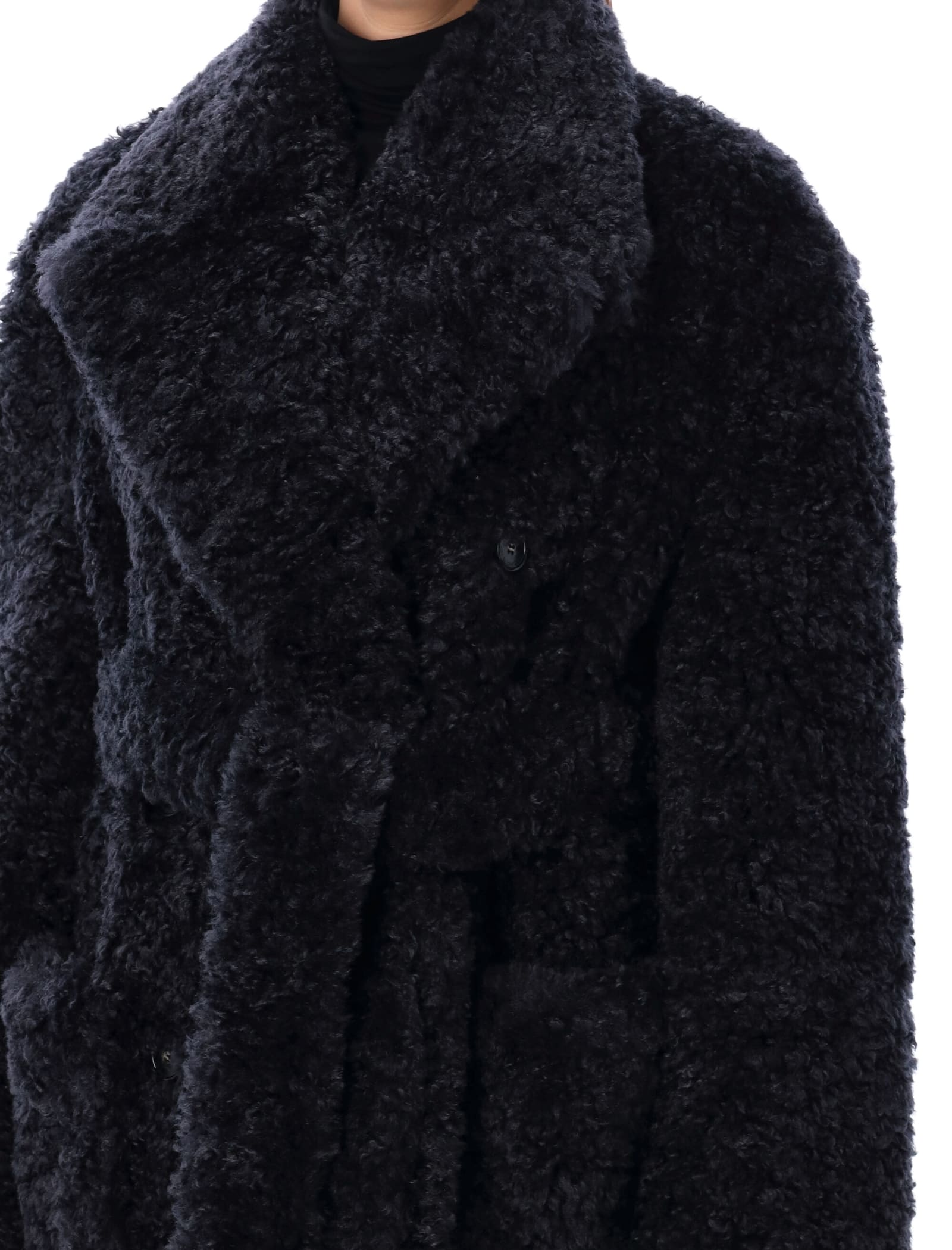 Shop Stella Mccartney Belted Eco Fur Coat In Navy