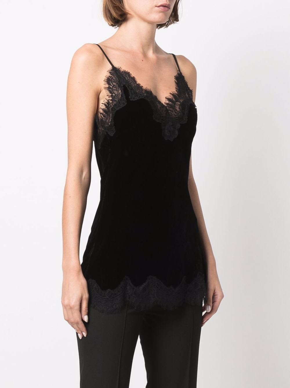 Gold Hawk Lace-trim Sleeveless Top In Black