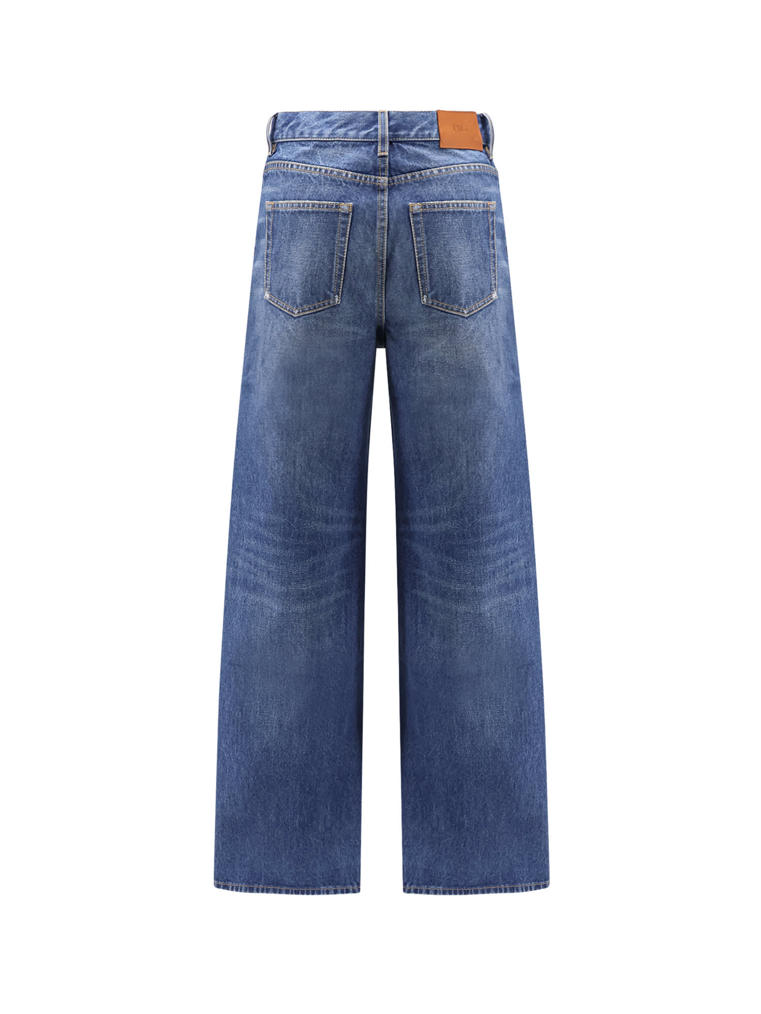 Chloé Blue High Waisted Jeans With Wide Leg And Logo Patch On The Rear In Denim Woman In Blue