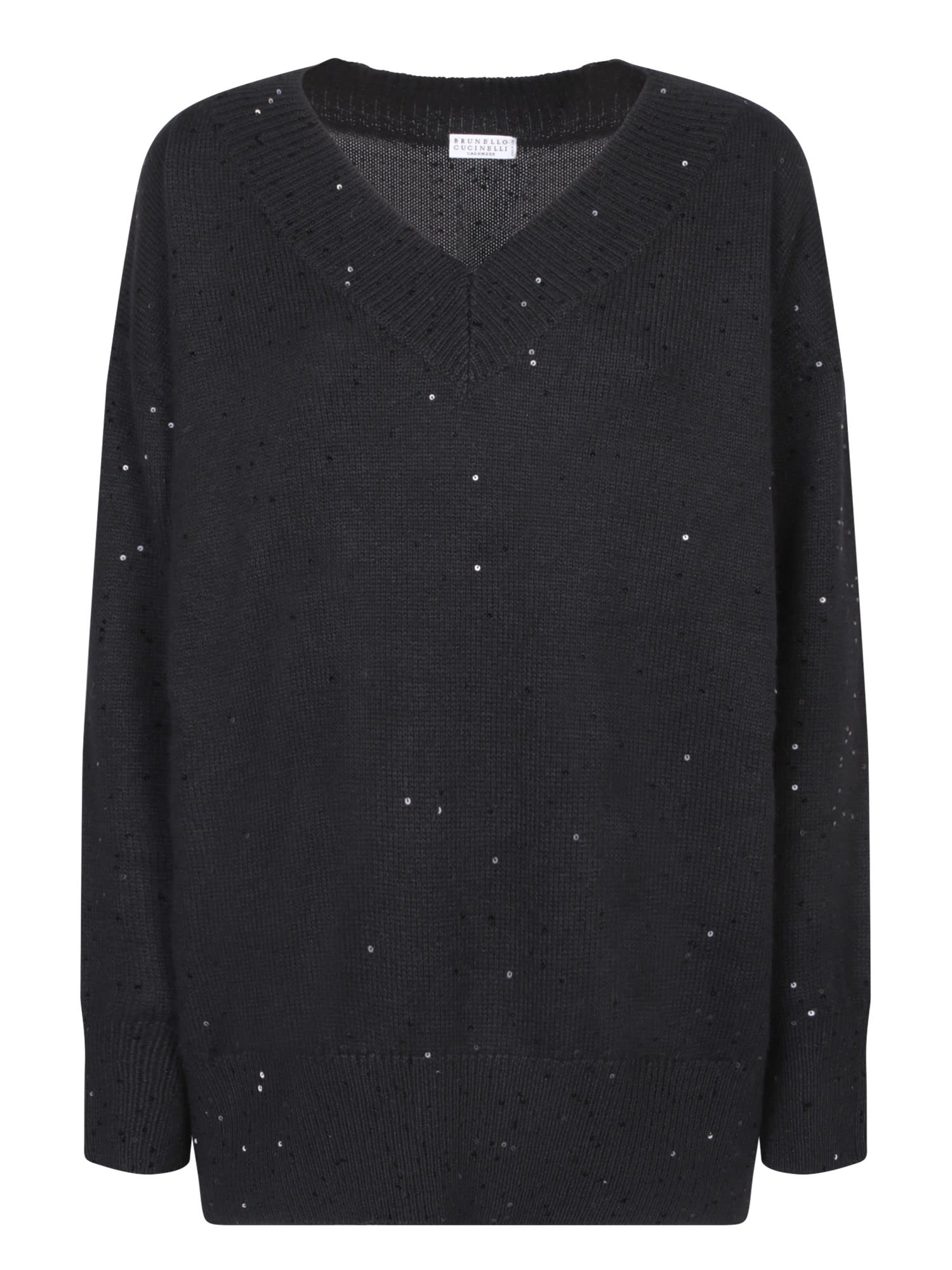 Brunello Cucinelli Black Cashmere Sweater With Sequins