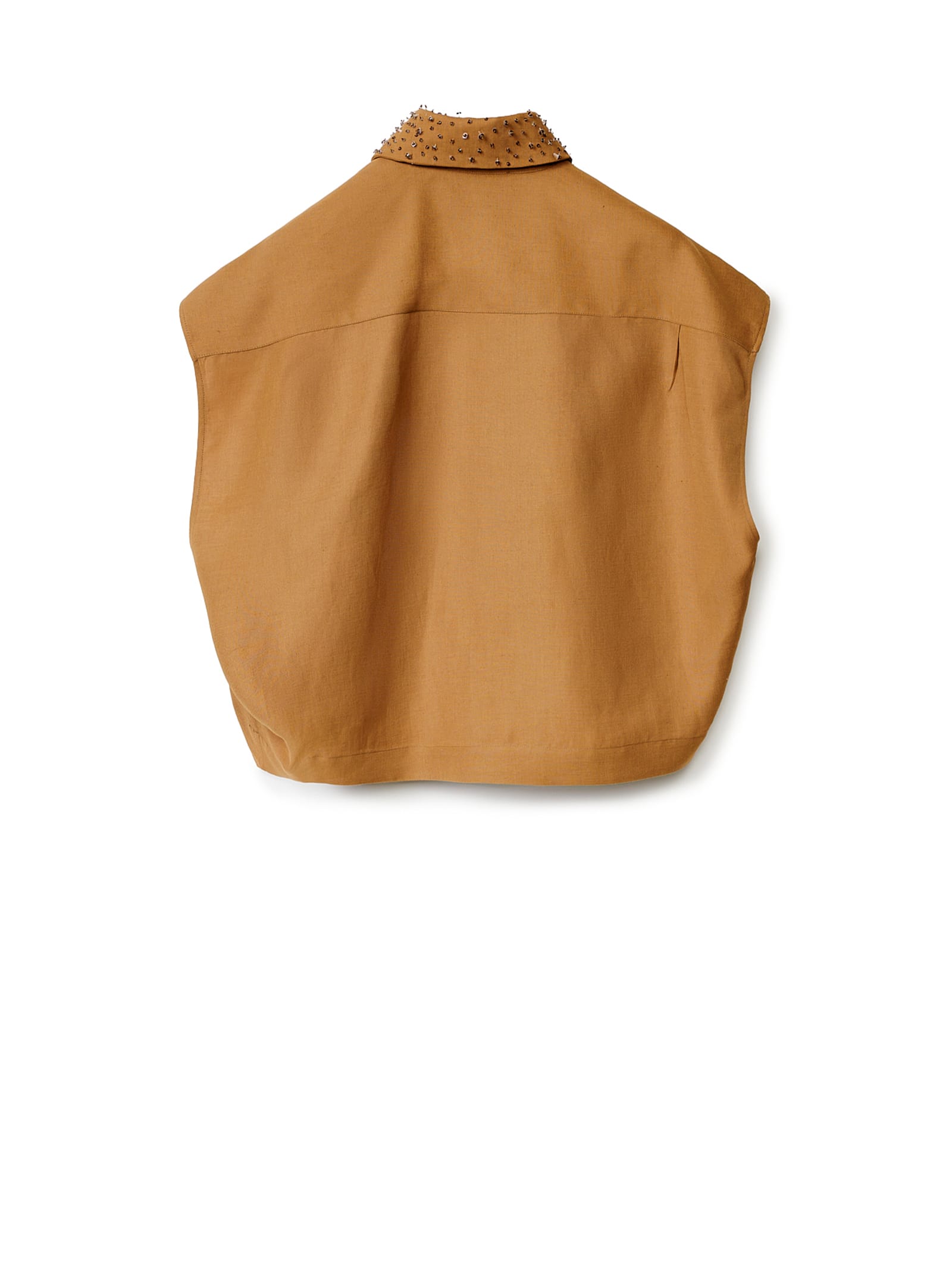 Shop Fabiana Filippi Sleeveless Cropped Shirt In Linen And Viscose In Deserto