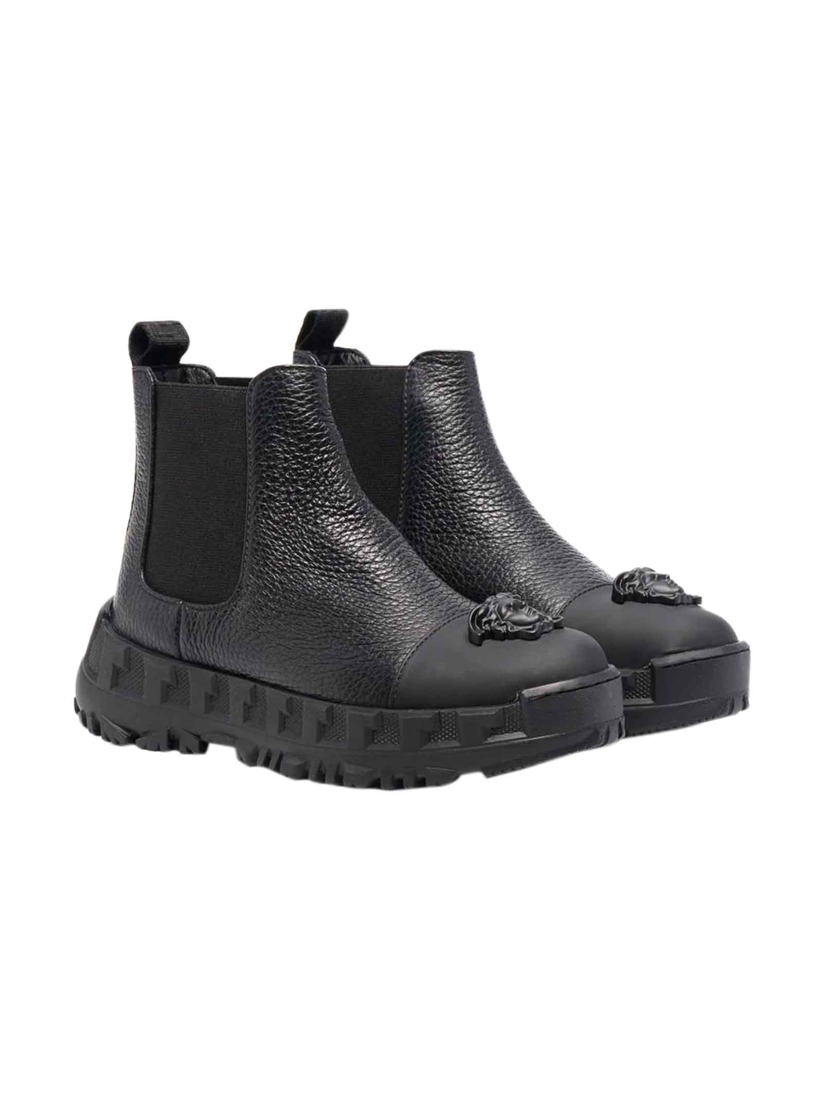 Versace Black Boots With Medusa Application Kids