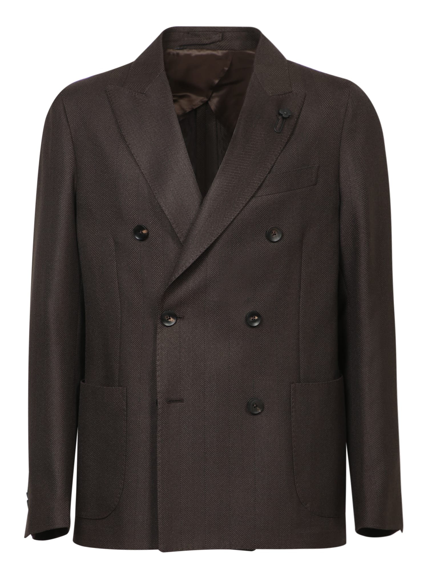 Shop Lardini Double-breasted Wool And Silk Brown Jacket