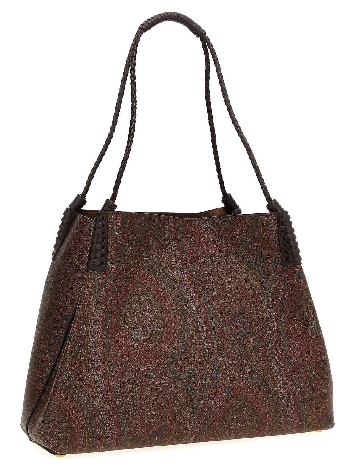 Shop Etro Medium Paisley Libra Tote Bag In Brown