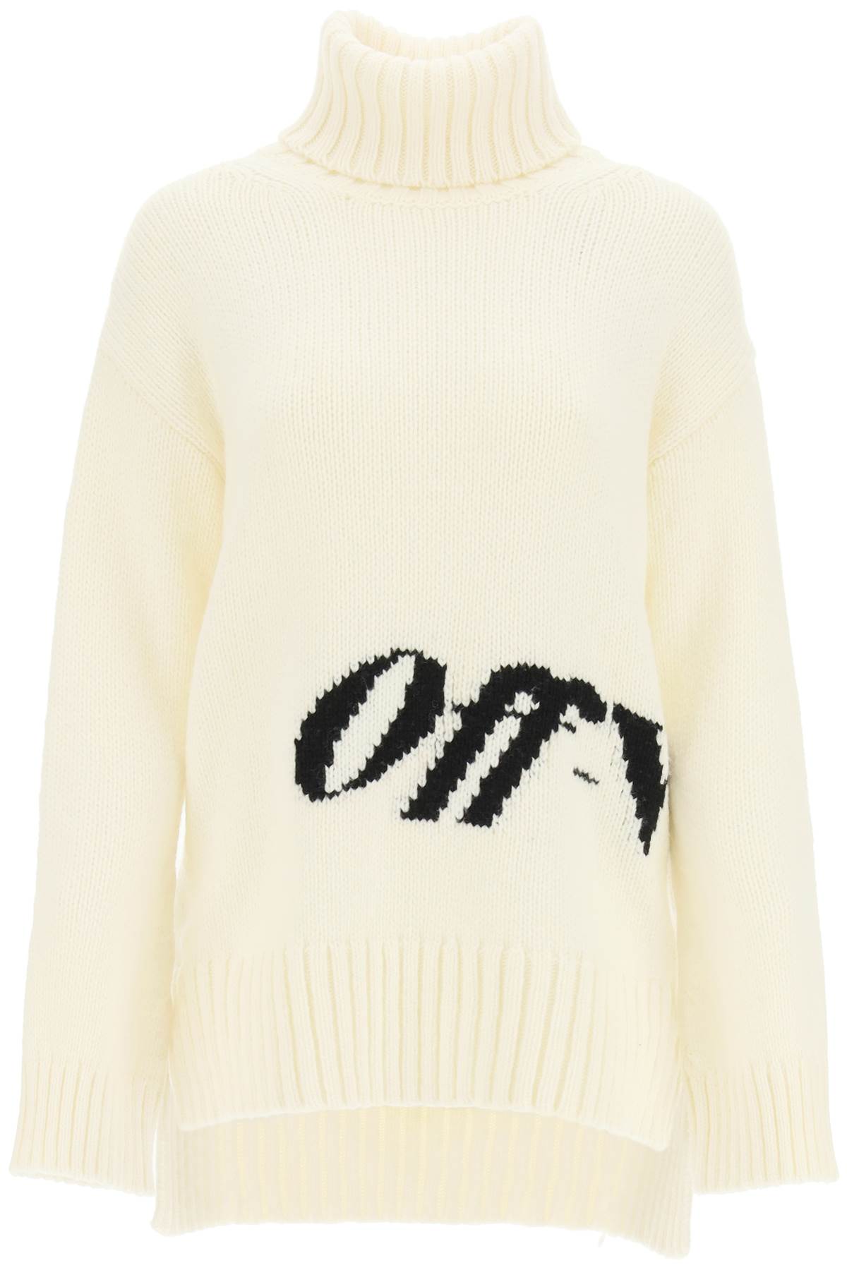 Off-White Turtleneck Sweater With Logo Intarsia