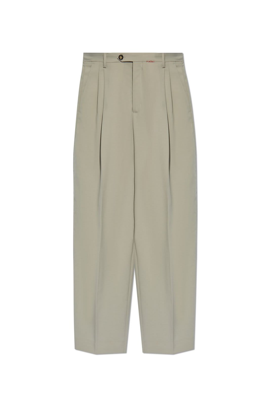 Shop Marni Logo Embroidered Pressed Crease Trousers In Grey