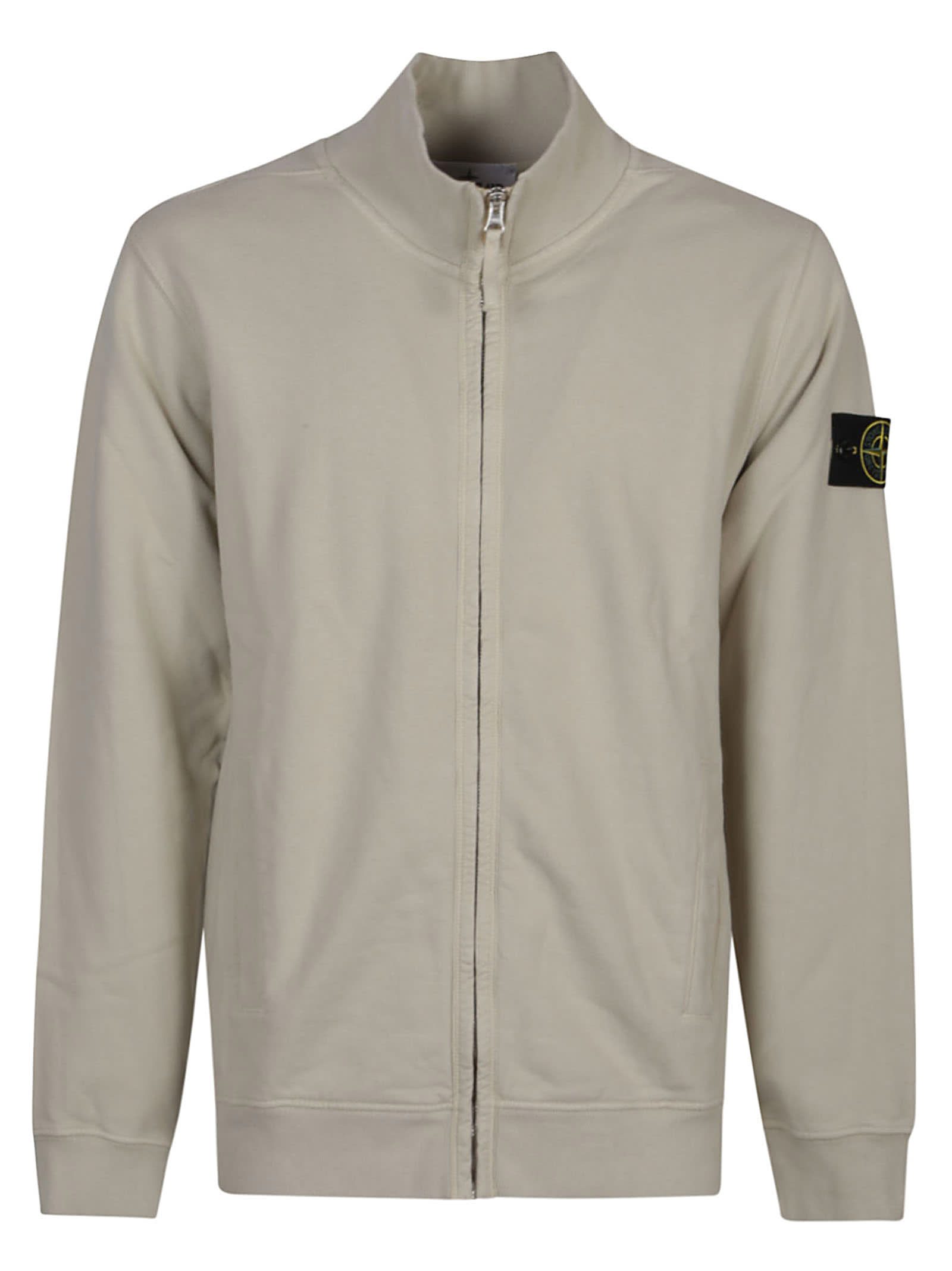 Shop Stone Island Full Zip Sweatshirt In Plaster