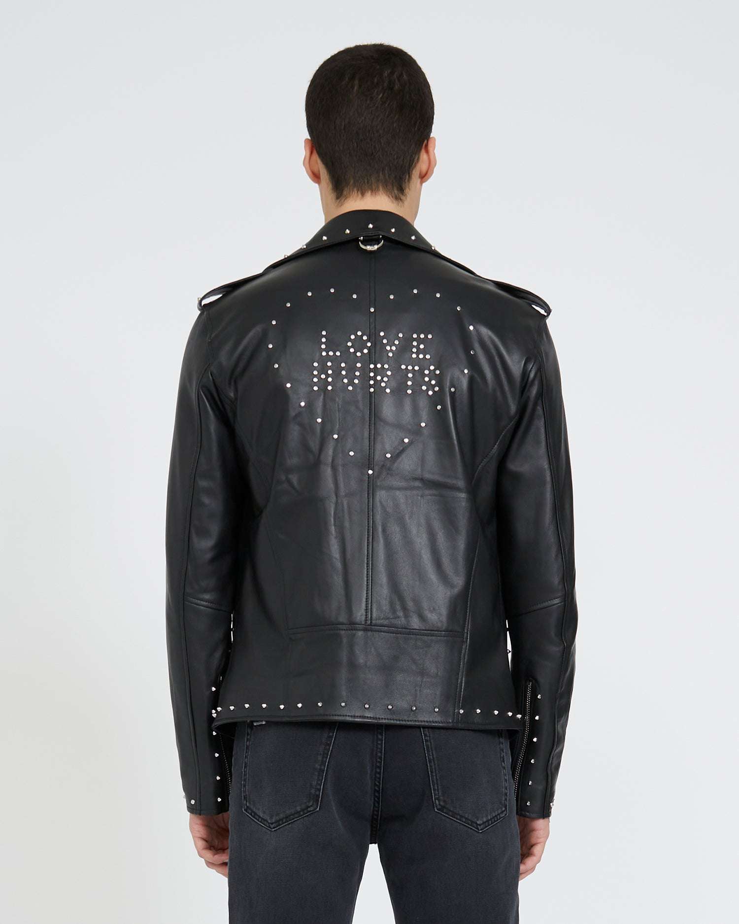 Shop John Richmond Leather Jacket With Applications On The Back In Nero