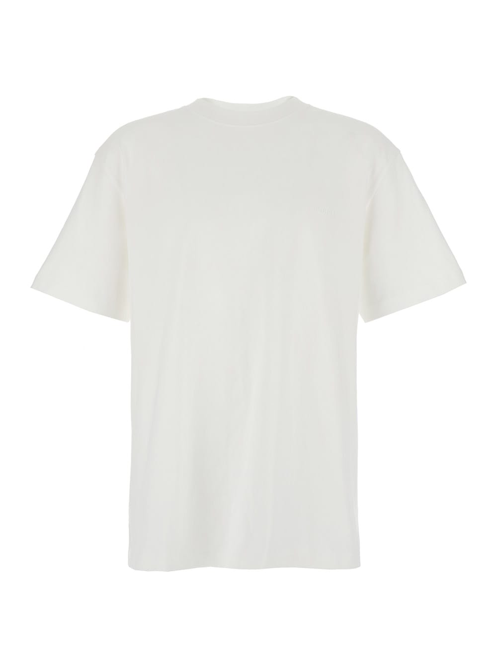 White Crewneck T-shirt With Dropped Shoulders In Cotton Man