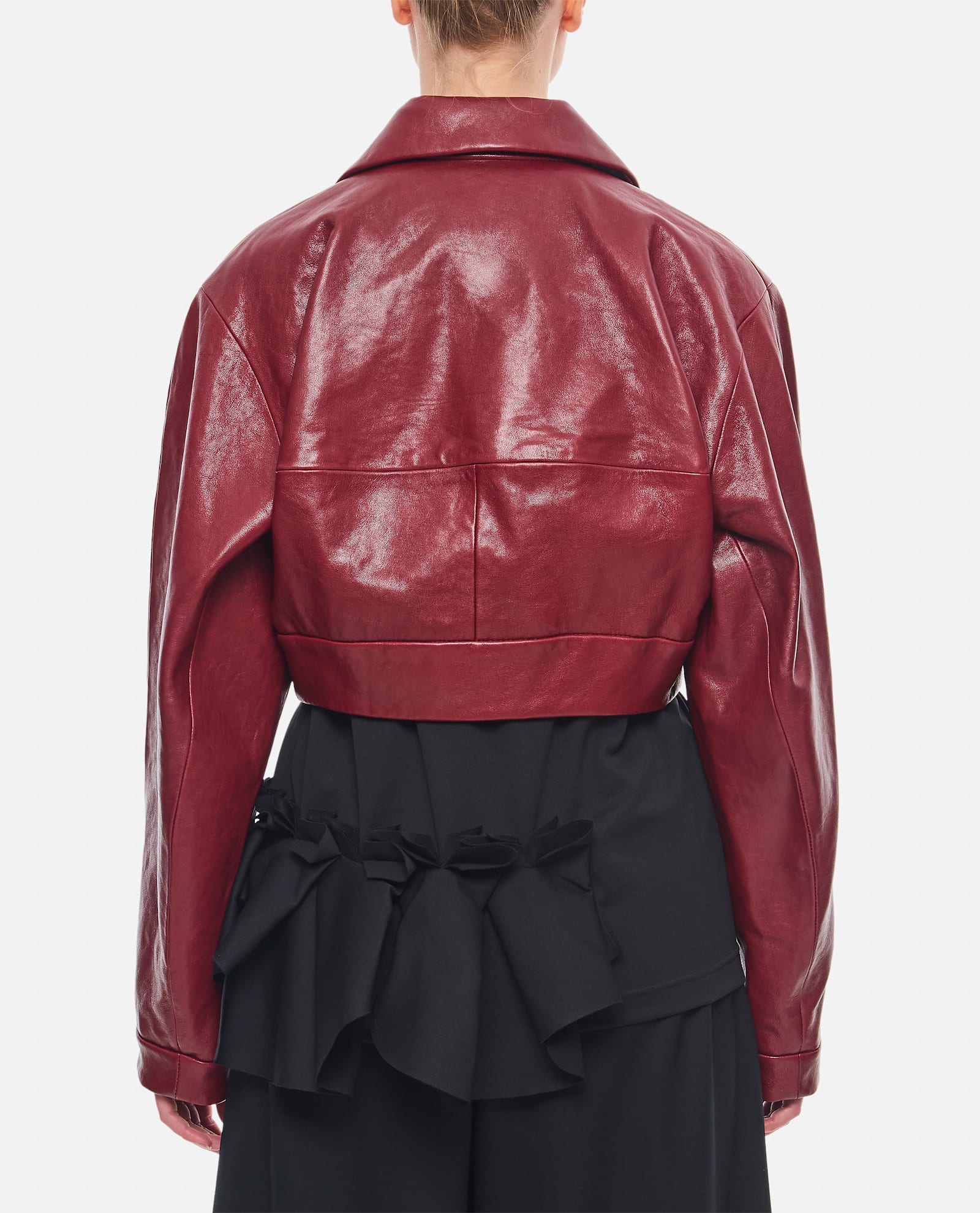 Shop Khaite Sue Short Leather Jacket In Oxblood