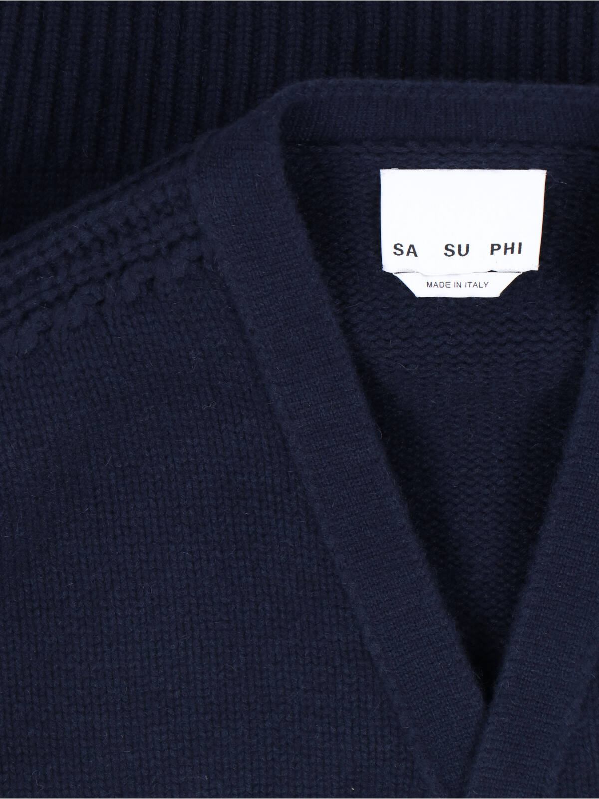 Sa Su Phi V-neck Sweater With Ribbed Cuffs And Cable Knit In Blue