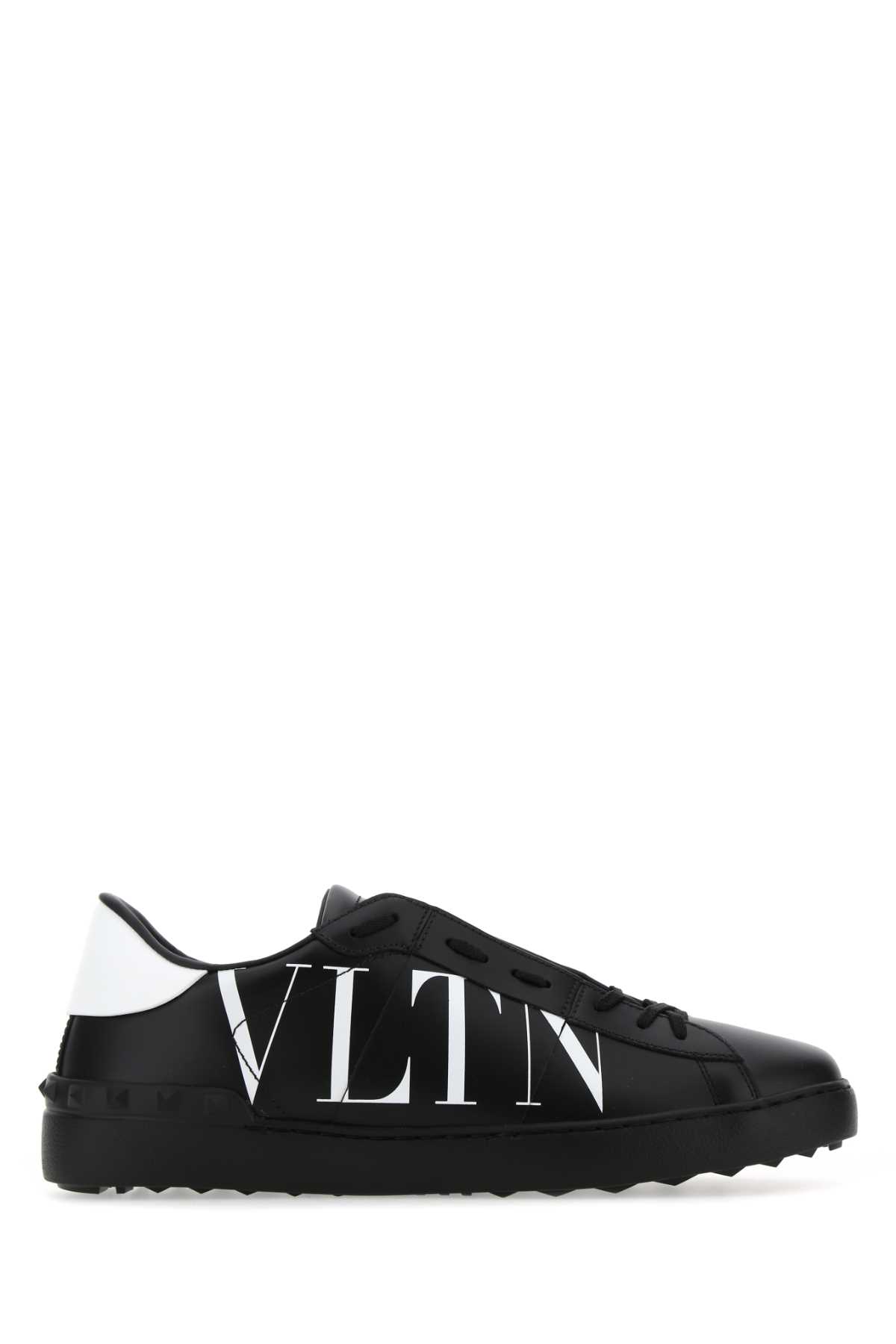 Shop Valentino Black Leather Open Sneakers In Nerbia