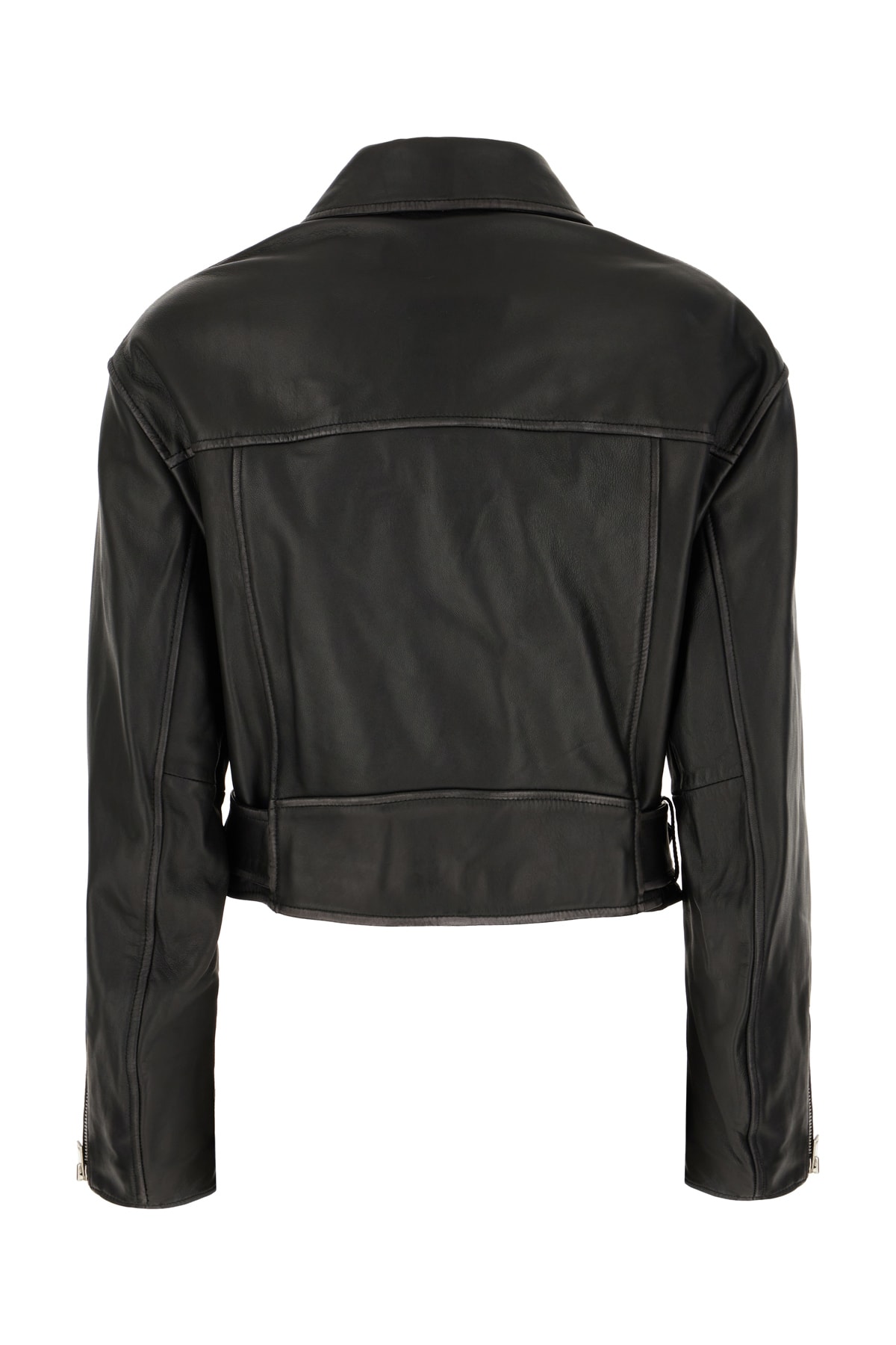 Weekend Max Mara Short-cut Leather Jacket Tonal Belt In Nero