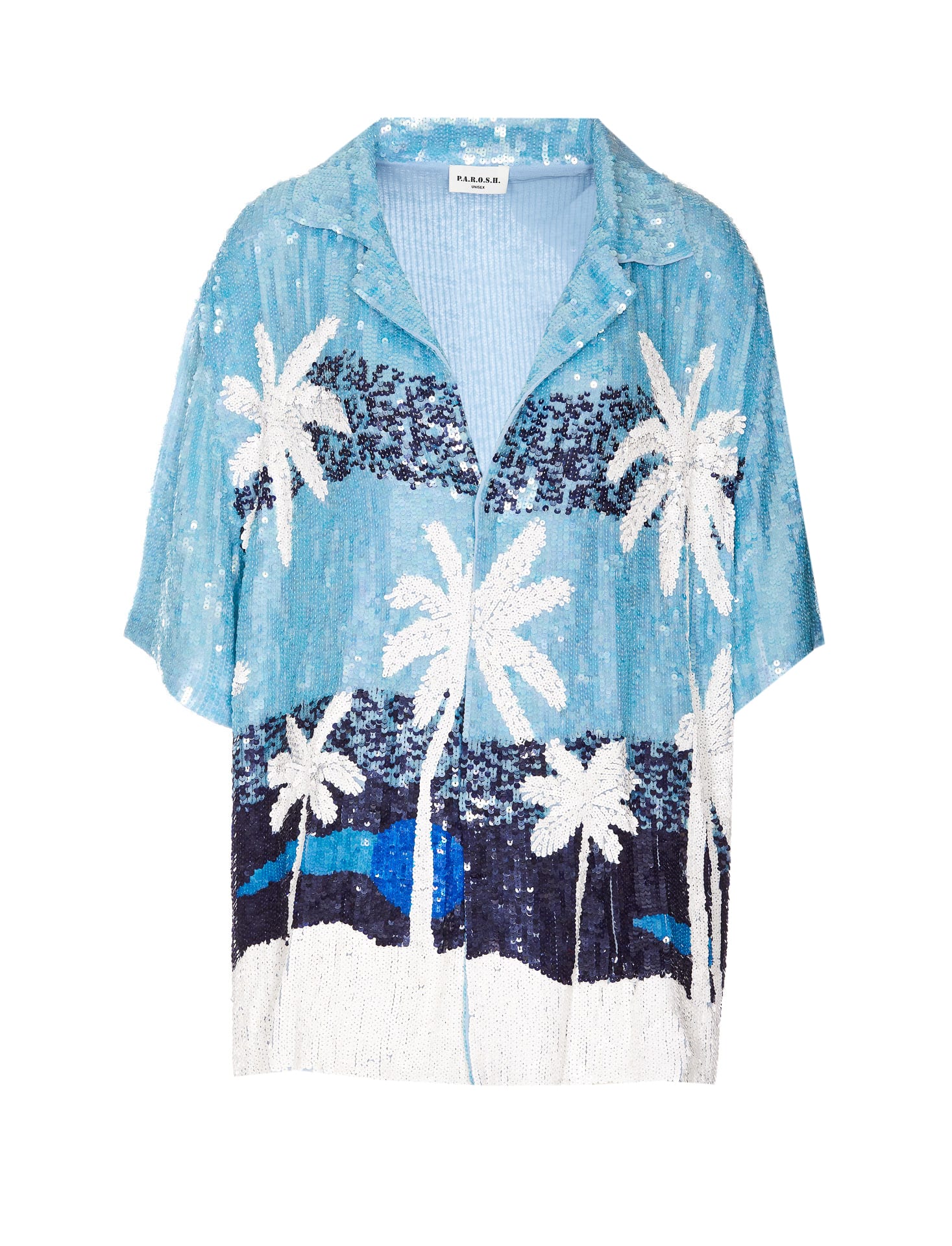 Shop P.a.r.o.s.h Gust Palms Fantasy Sequins Shirt In Blue