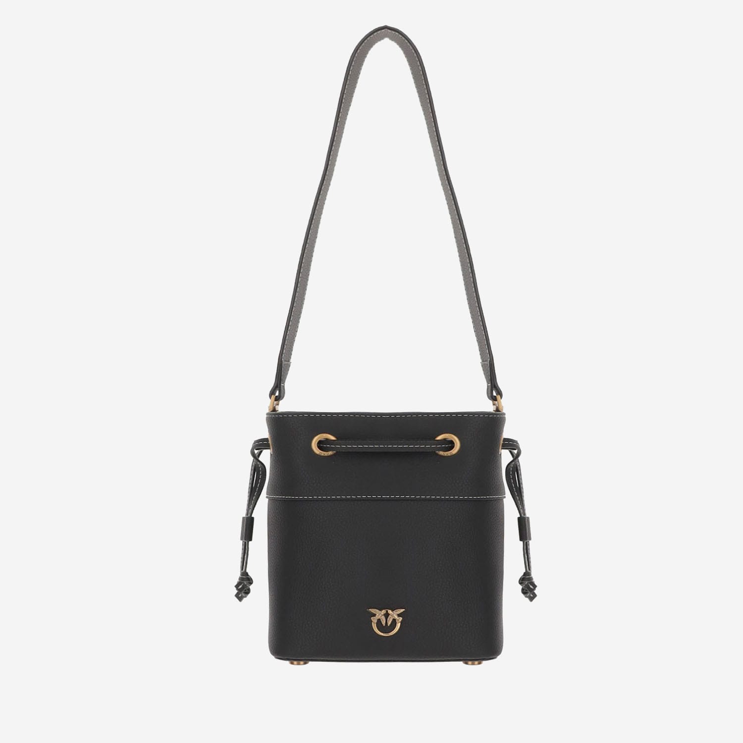 Pinko Leather Shoulder Bag With Gold Accents In Black