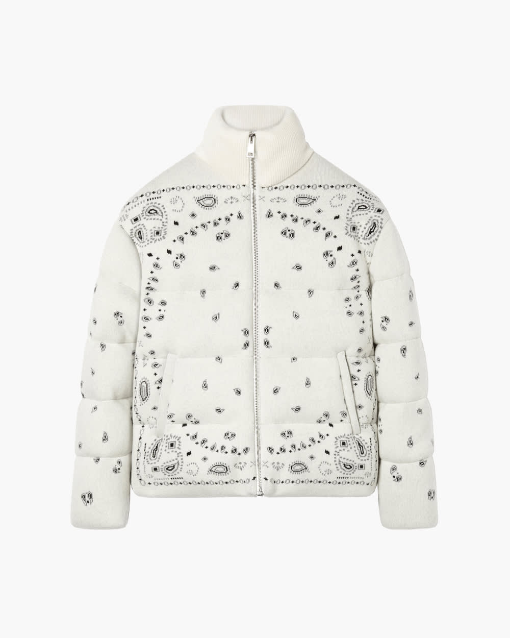 Alanui Woman White And Multicolour Bandana Puffer Jacket In Bianco