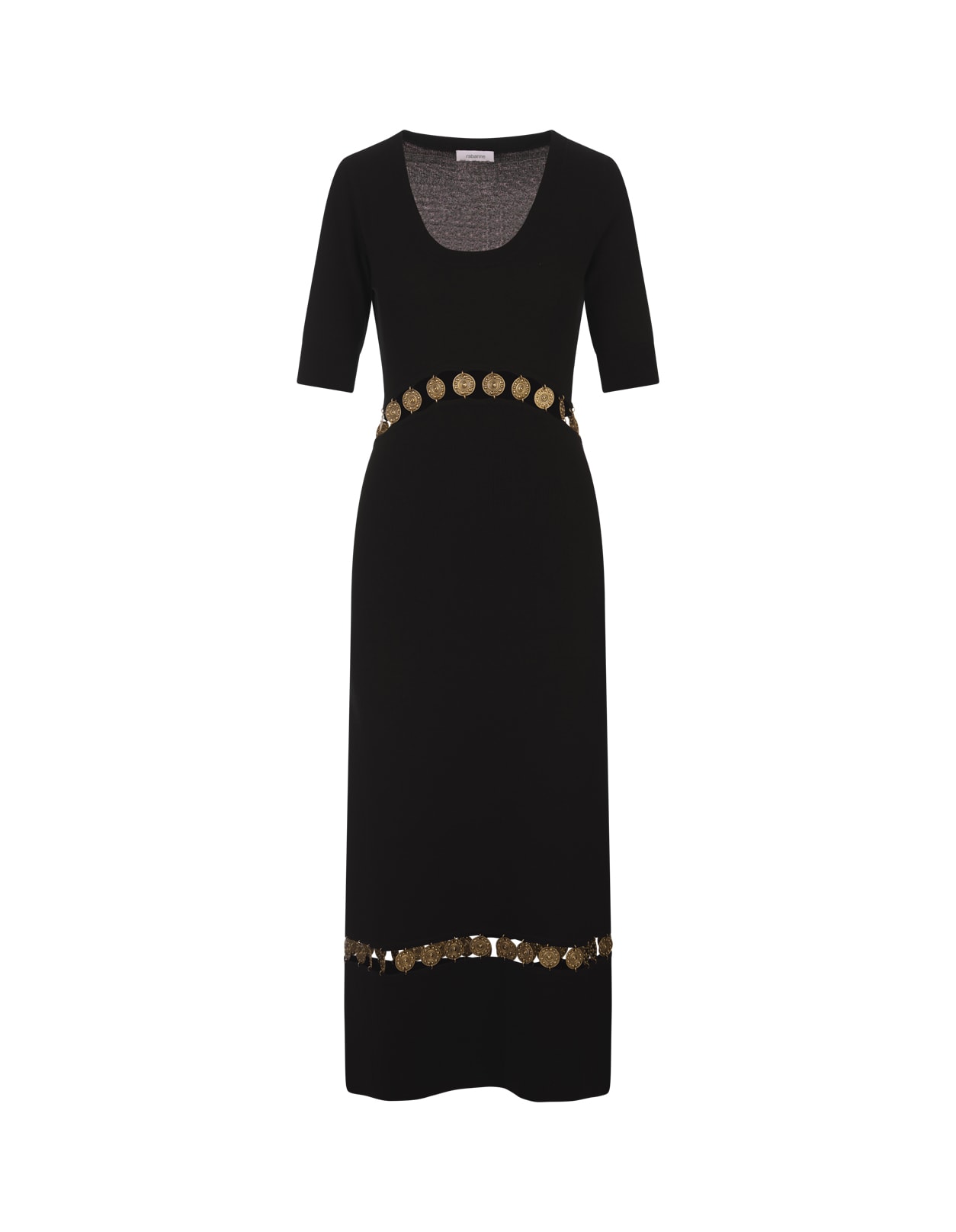 Shop Rabanne Black Knitted Long Dress With Medals