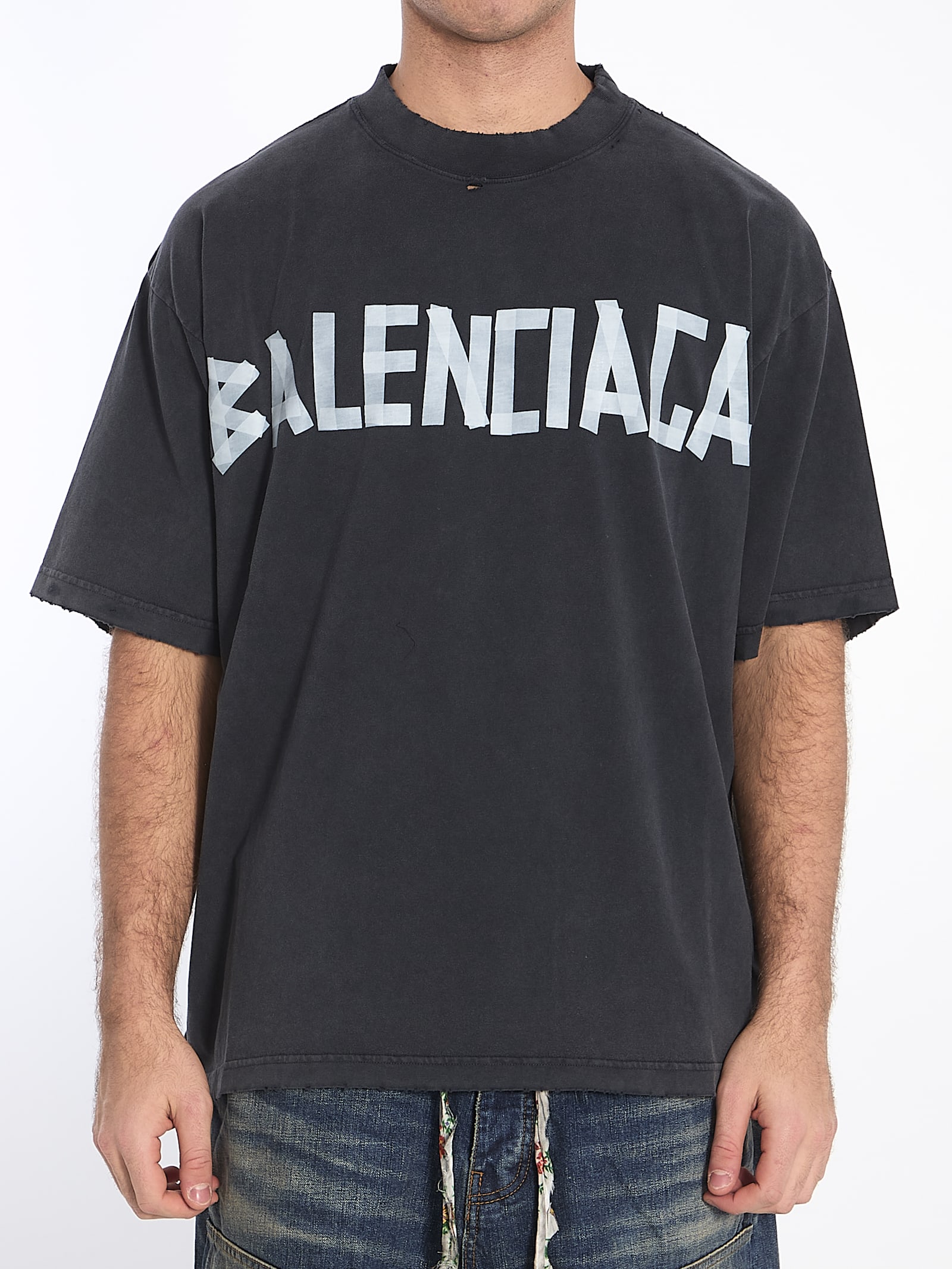 Balenciaga Tape Type Logo T-shirt In Grey