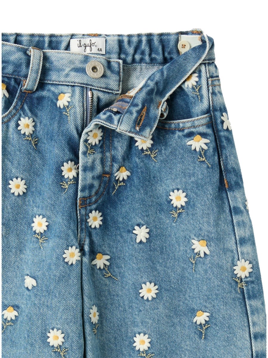 Il Gufo Floral-embroidered Jeans
