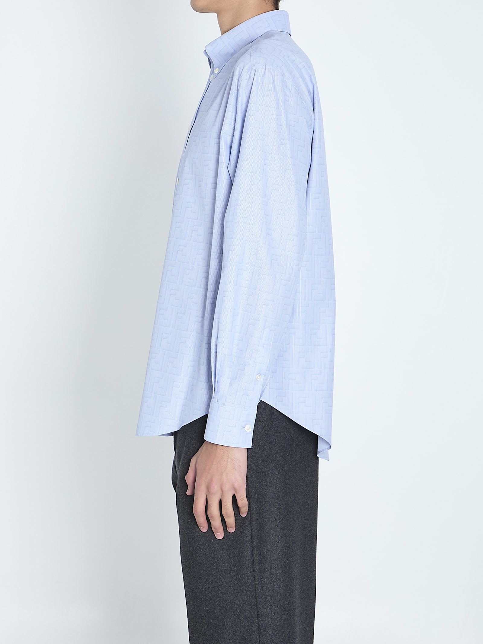 Fendi Ff Cotton Shirt In Light Blue