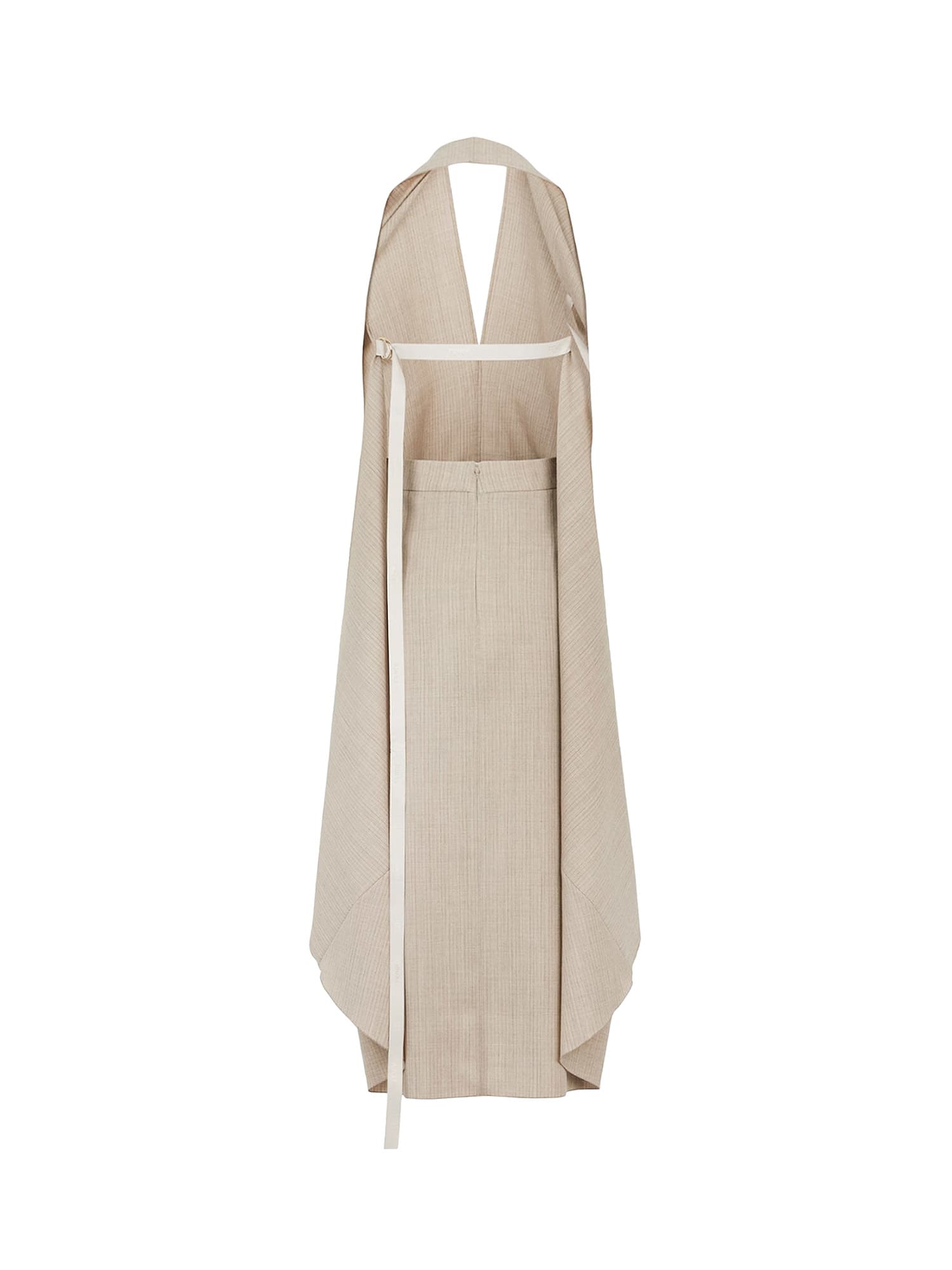 Fendi Wool Dress With Back Logoed Ribbon In Beige