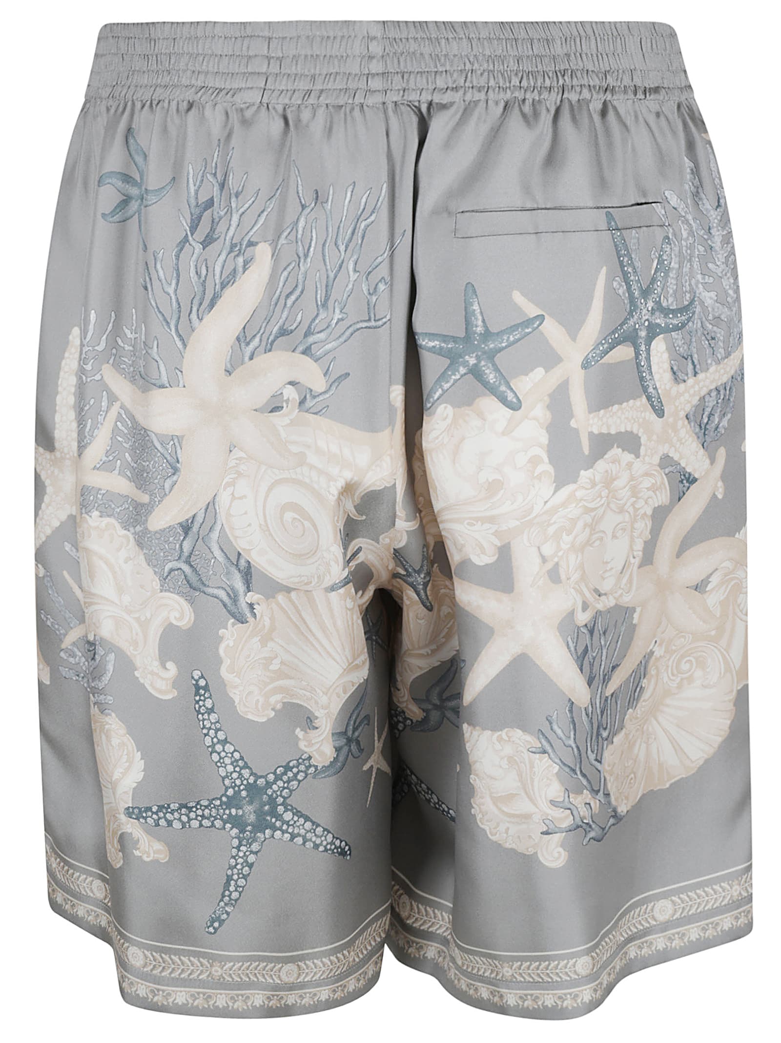 Shop Versace Silk Twill Printed Shorts In Cocrete+dusty Blue+bone