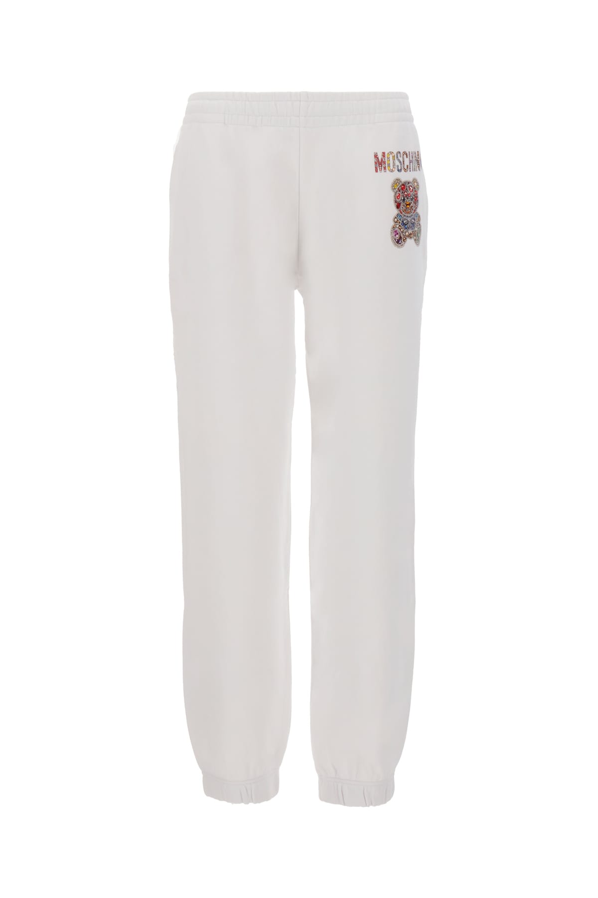 Shop Moschino White Cotton Joggers In V1001