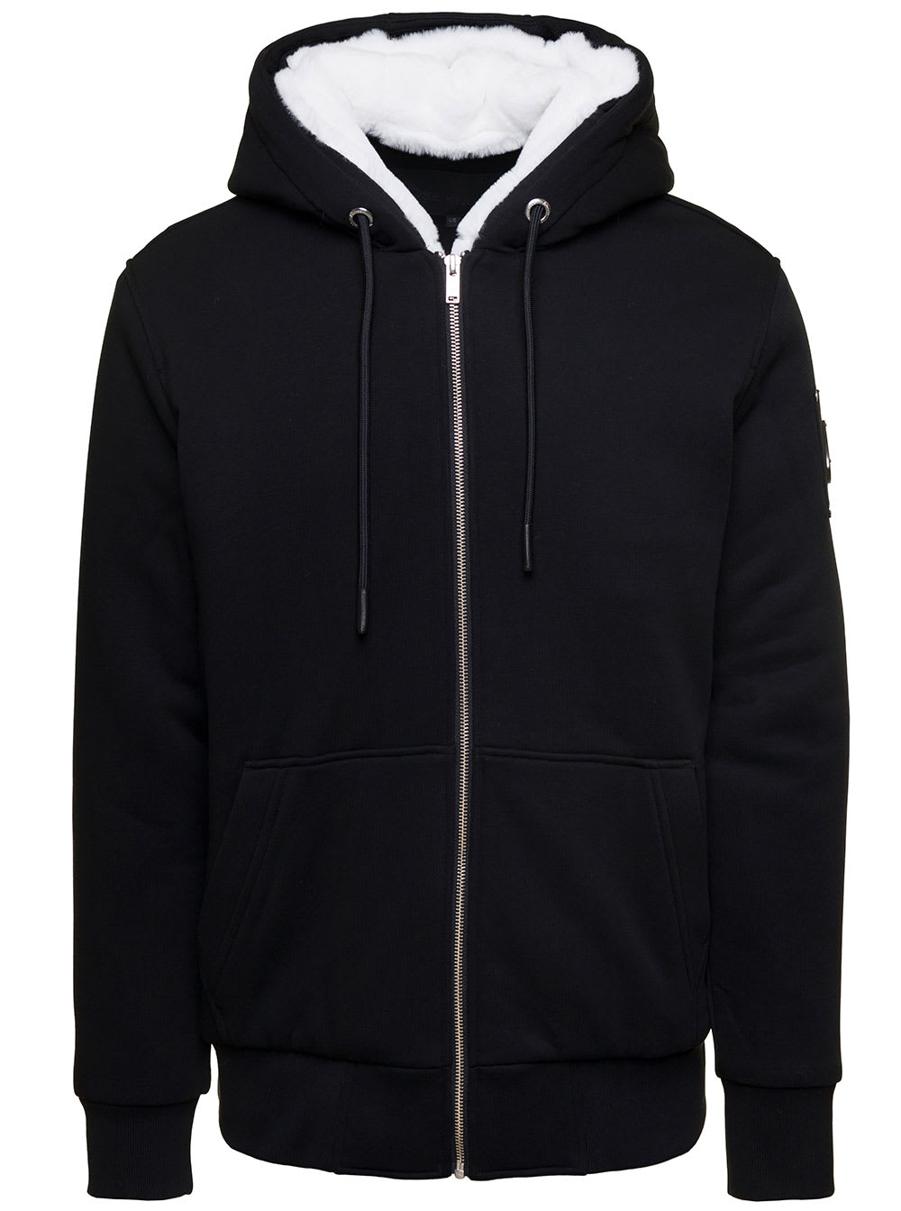 MOOSE KNUCKLES CLASSIC BUNNY BLACK ZIP-UP HOODED JACKET IN COTTON BLEND MAN
