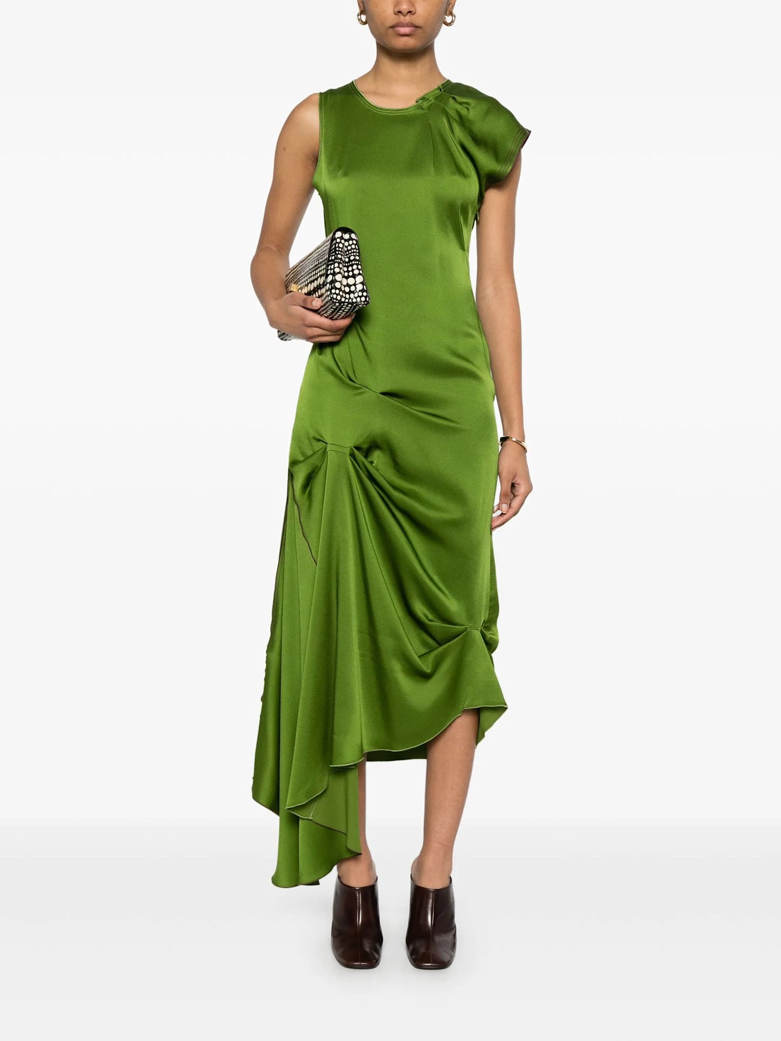 Victoria Beckham Draped Sleeveless Midi Dress With Asymmetric Detailing In Algae