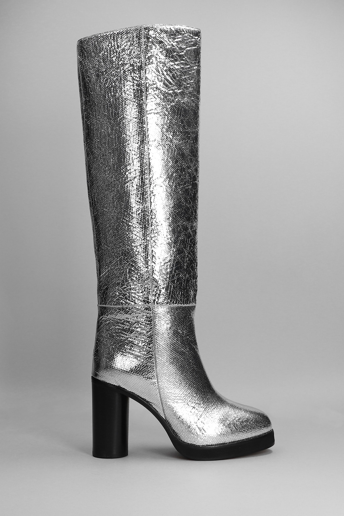 Isabel Marant Lylene High High Heels Boots In Silver Leather
