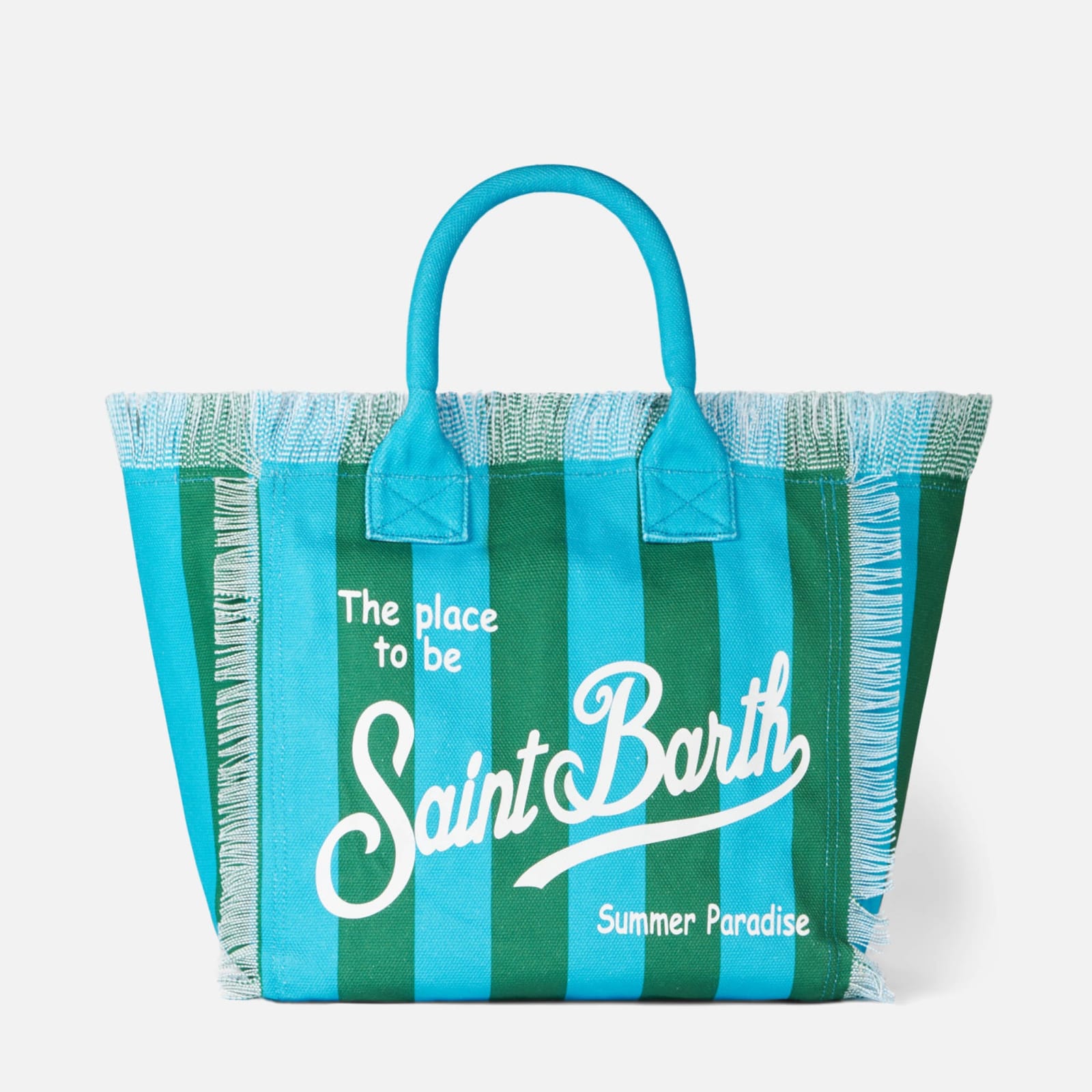 Shop Mc2 Saint Barth Vanity Canvas Shoulder Bag With Striped Print In Green