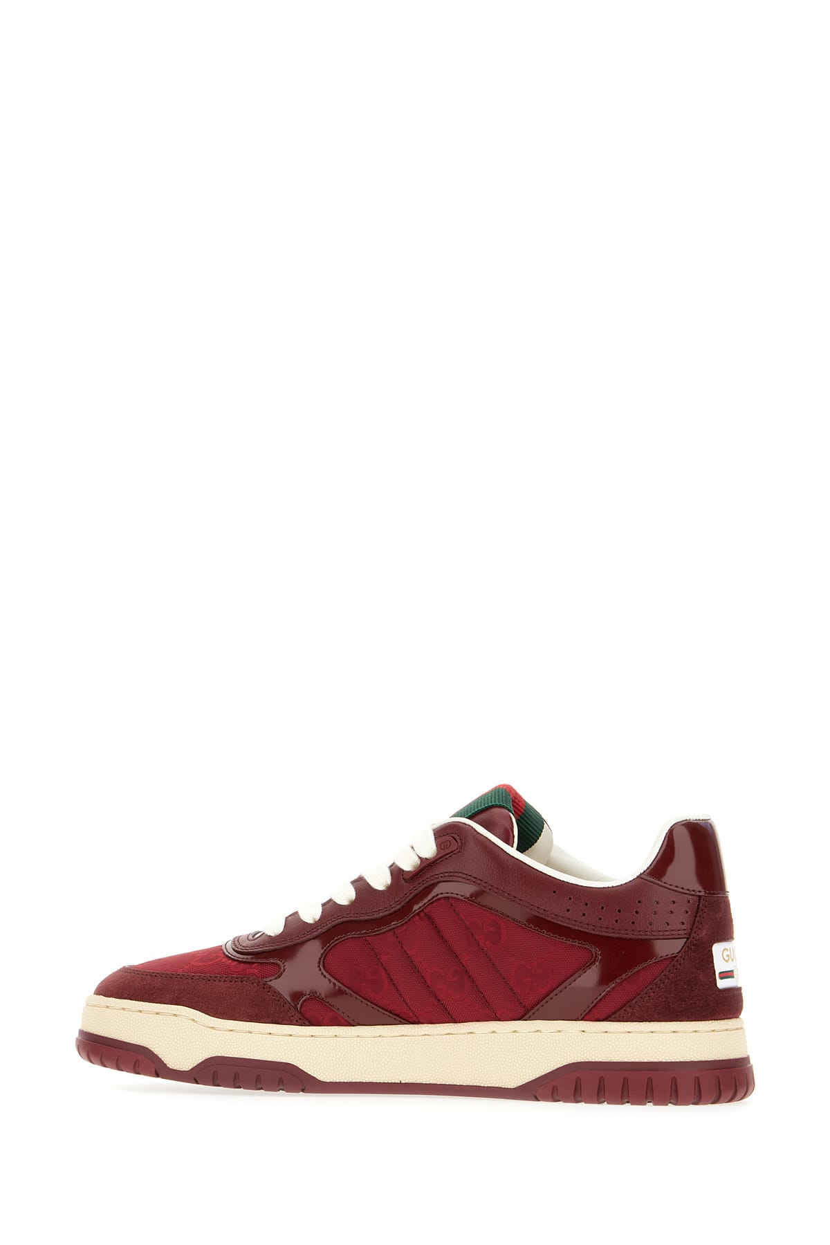 GUCCI TIZIANO RED LEATHER AND GG SUPREME FABRIC RE-WEB SNEAKERS