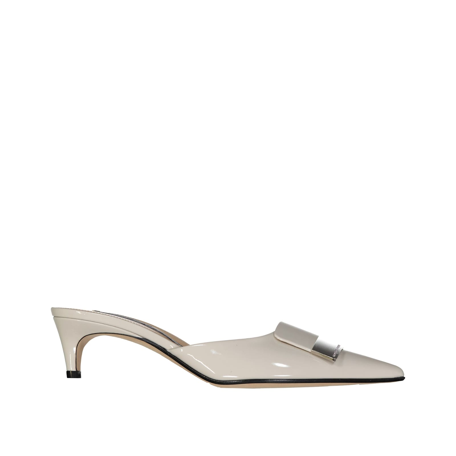 Sergio Rossi Pointed Toe Patent Leather Mules In Neutral