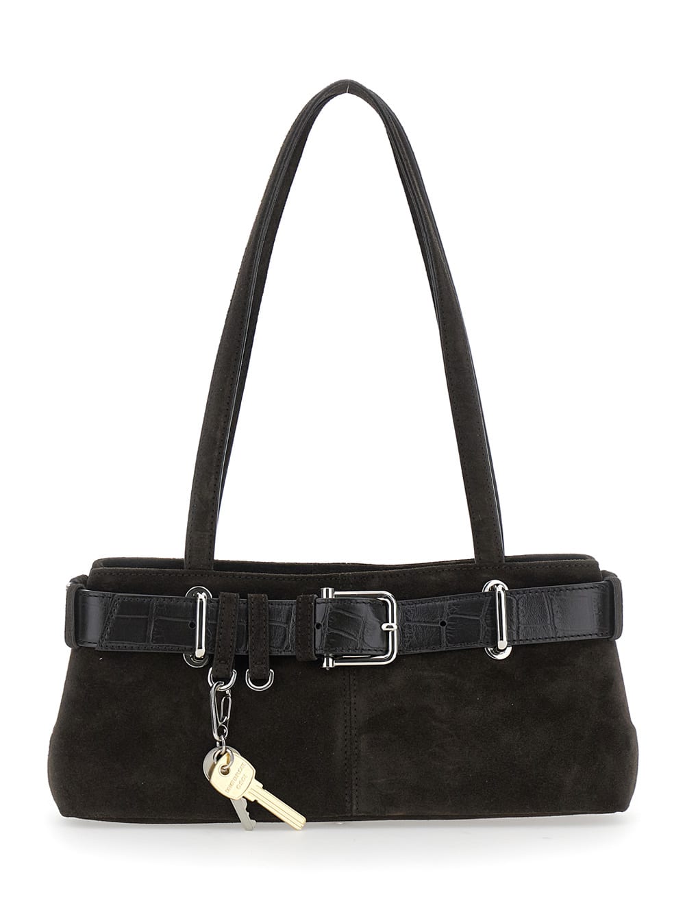 Osoi Brocle Brown Shoulder Bag With Belt And Pendant Key Details In Suede Woman In Brown