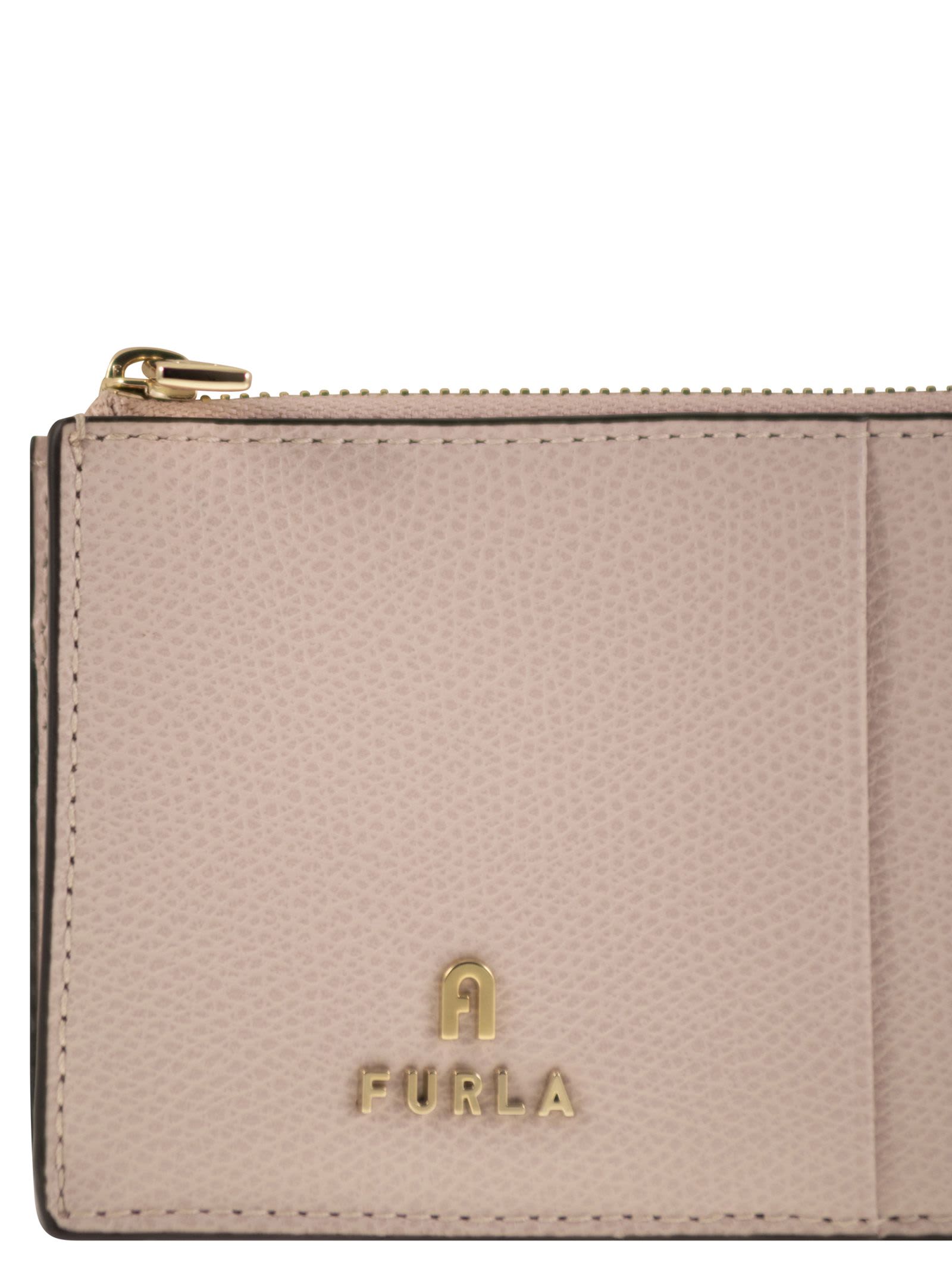 Furla Camelia Logo Plaque Zip-up Medium Card Case In Pink